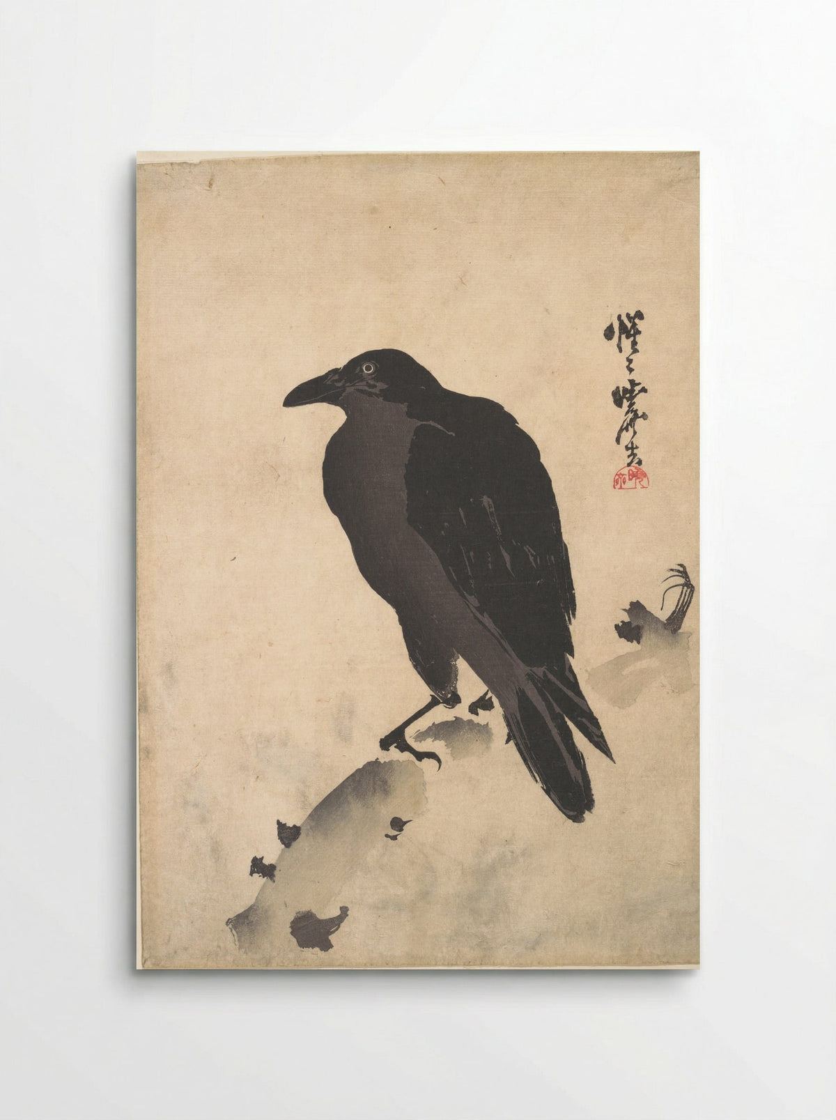 Crow Resting on Wood Trunk - Kawanabe Kyōsai - Poster