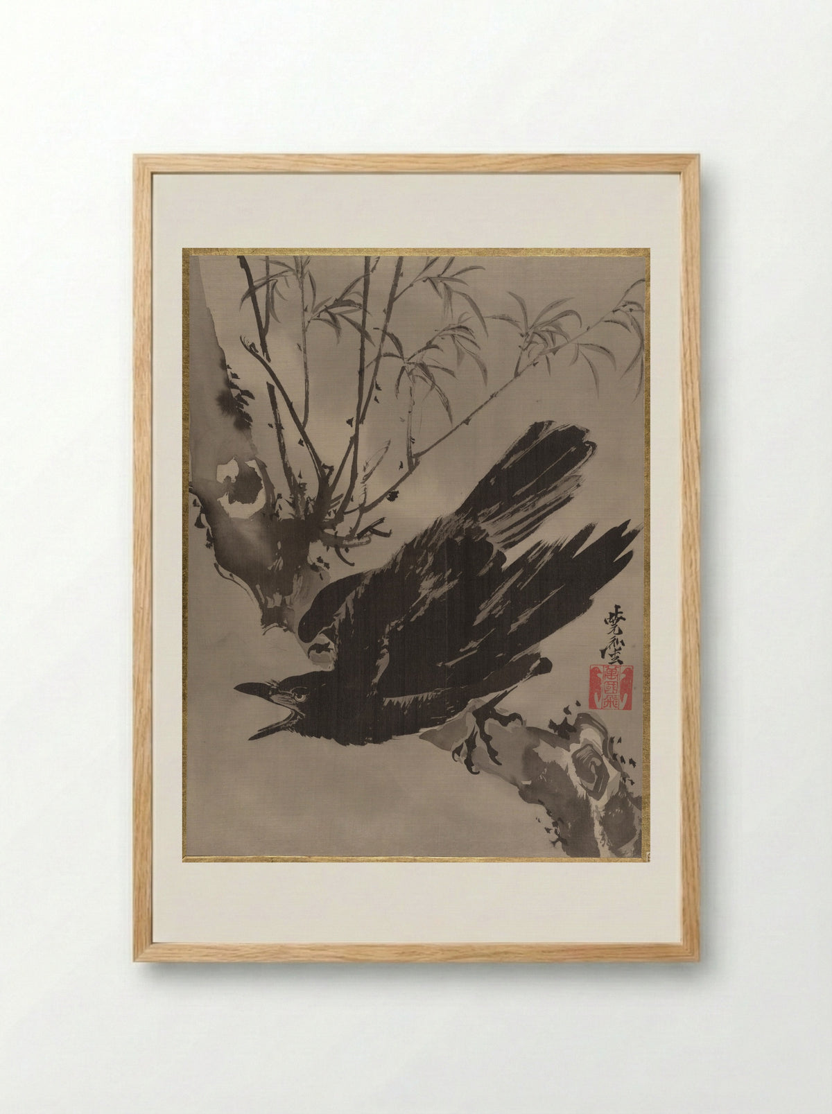 Crow on a Branch - Kawanabe Kyōsai - Framed Print Wood