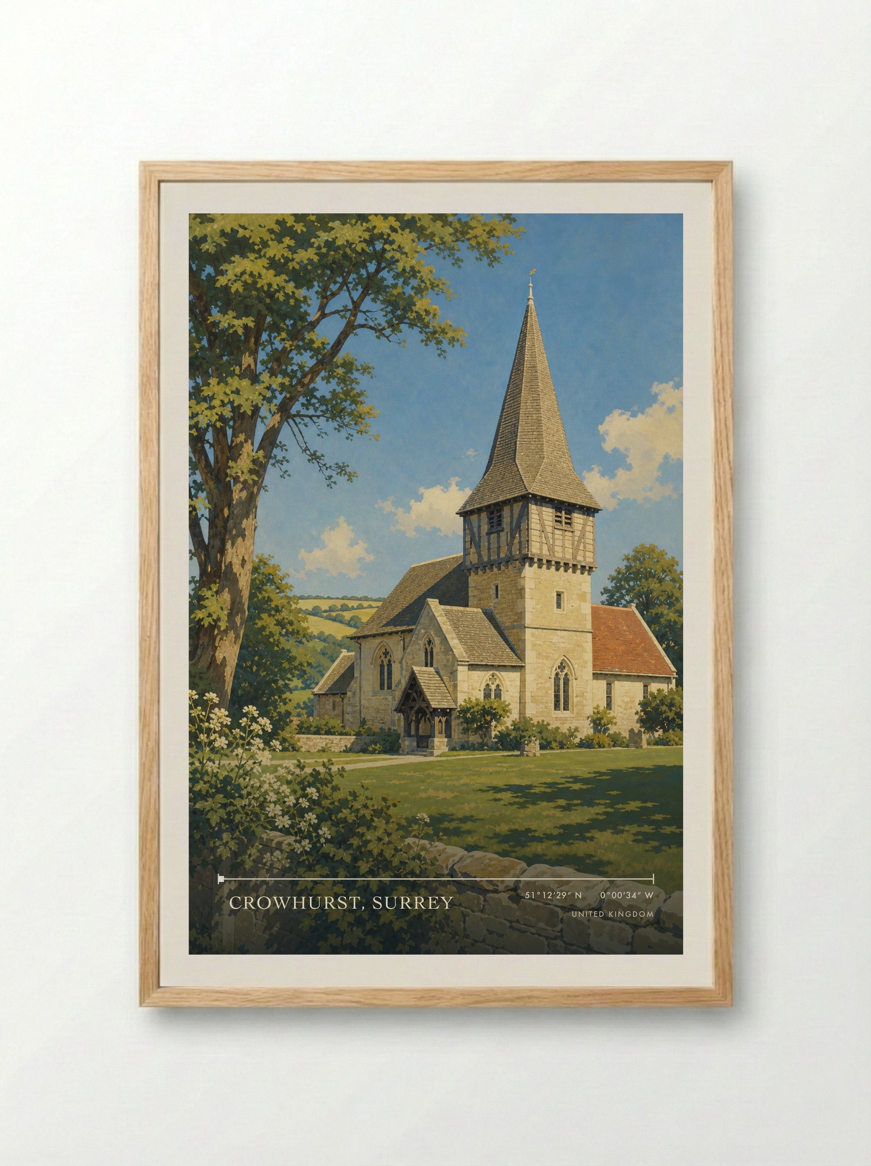 Crowhurst, Surrey United Kingdom Travel Poster - Framed Print Wood