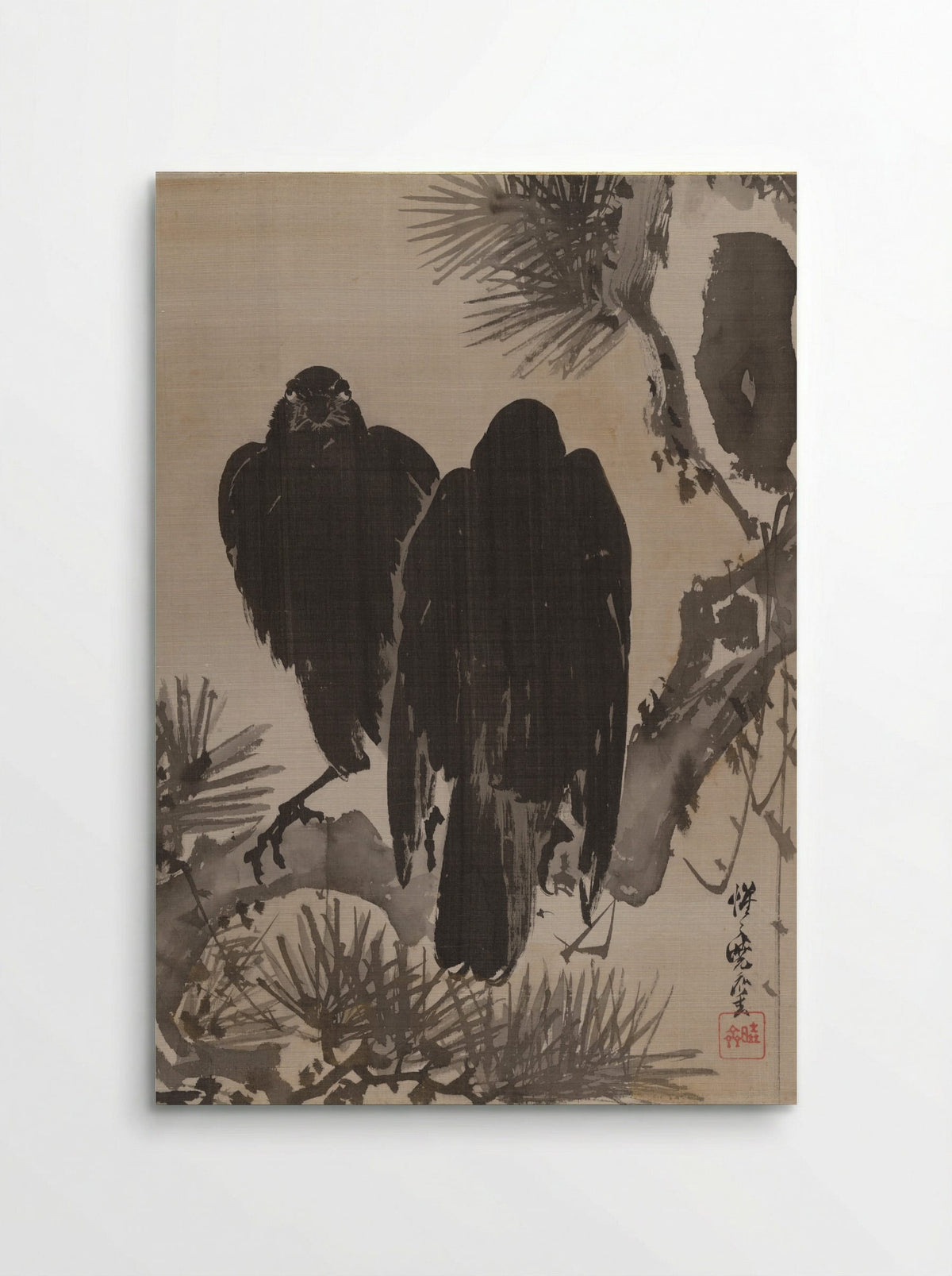 Crows on a Pine Branch - Kawanabe Kyôsai - Poster