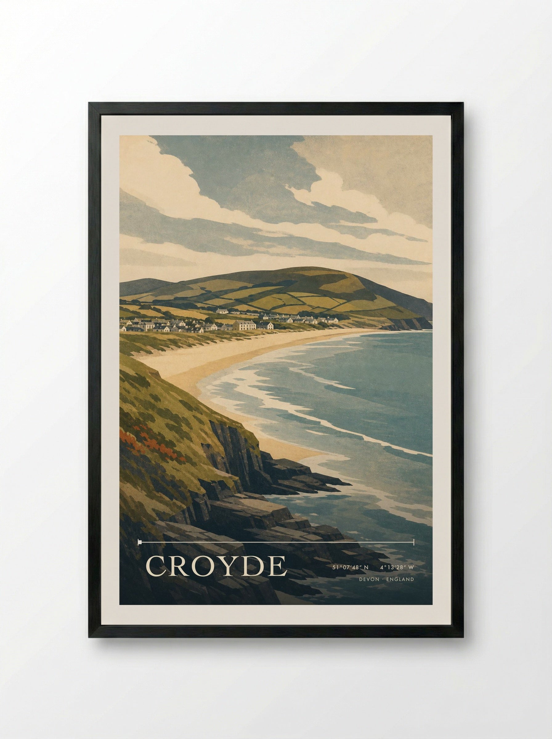 Croyde Devon England Travel Poster - Framed Print Black