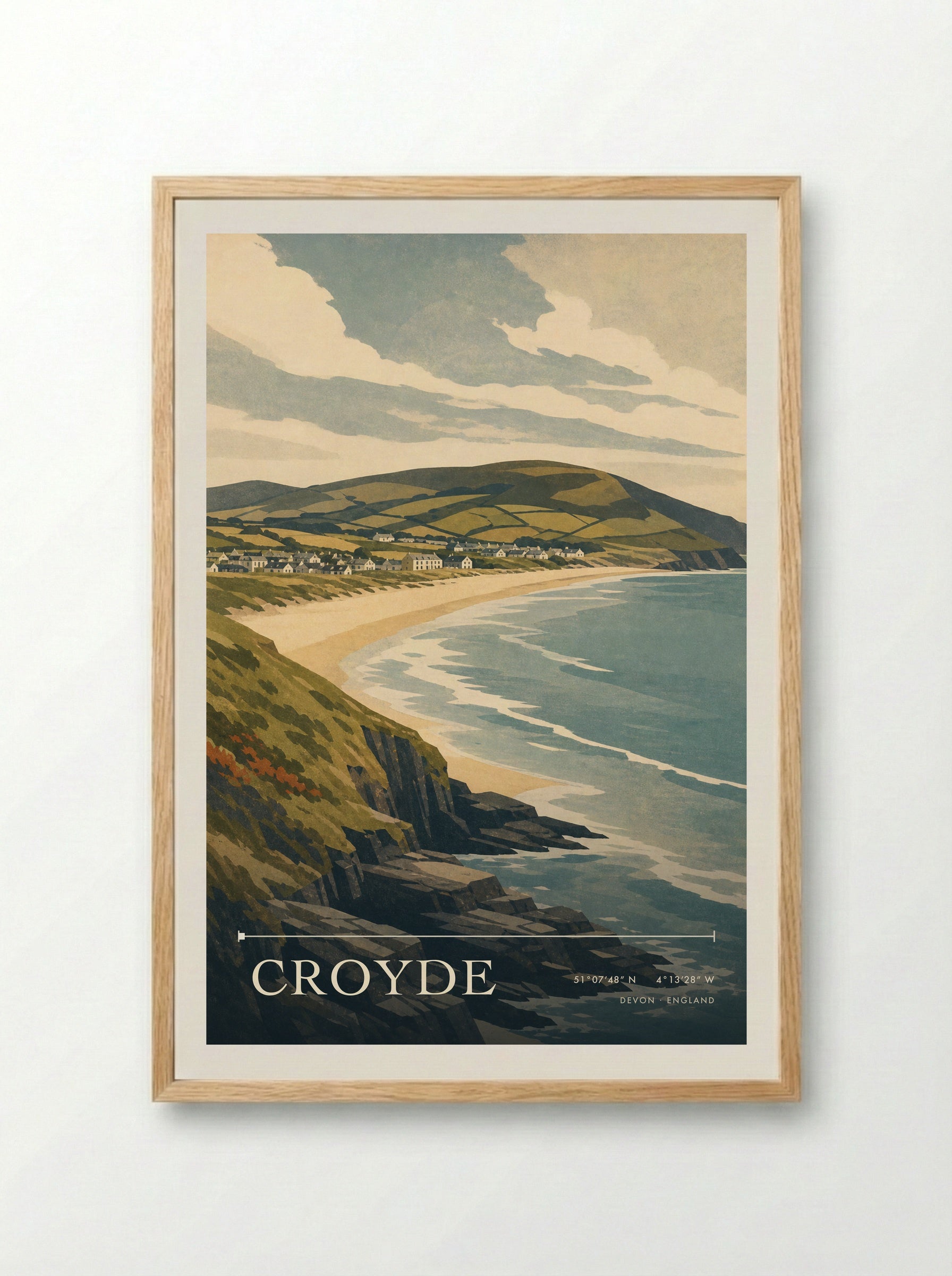 Croyde Devon England Travel Poster - Framed Print Wood