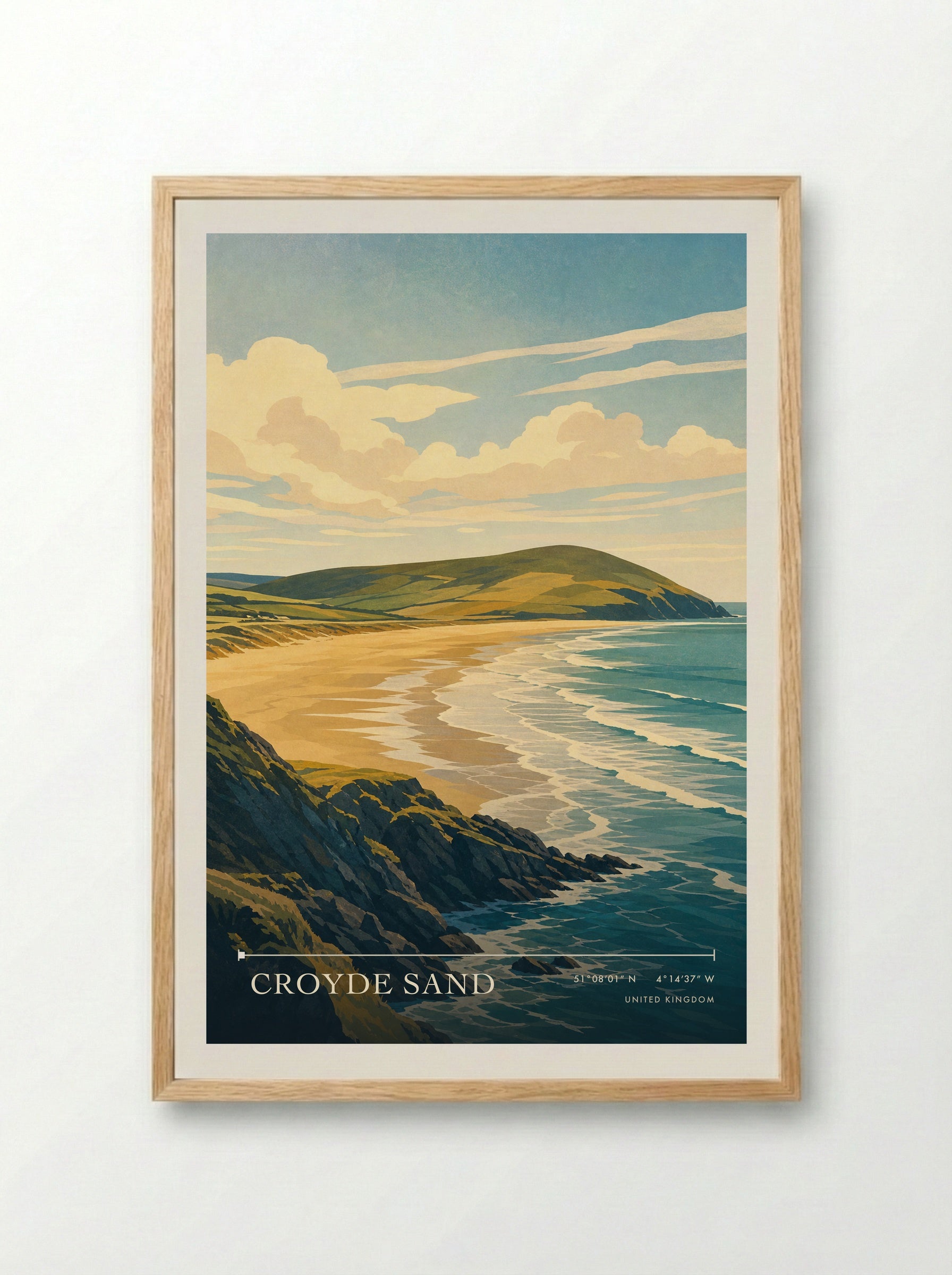 Croyde Sand United Kingdom Travel Poster - Framed Print Wood