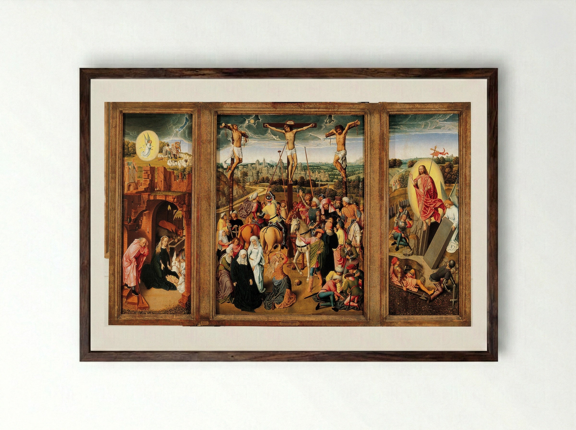 Crucifixion Triptych - Gerard David - Framed Print Dark Wood