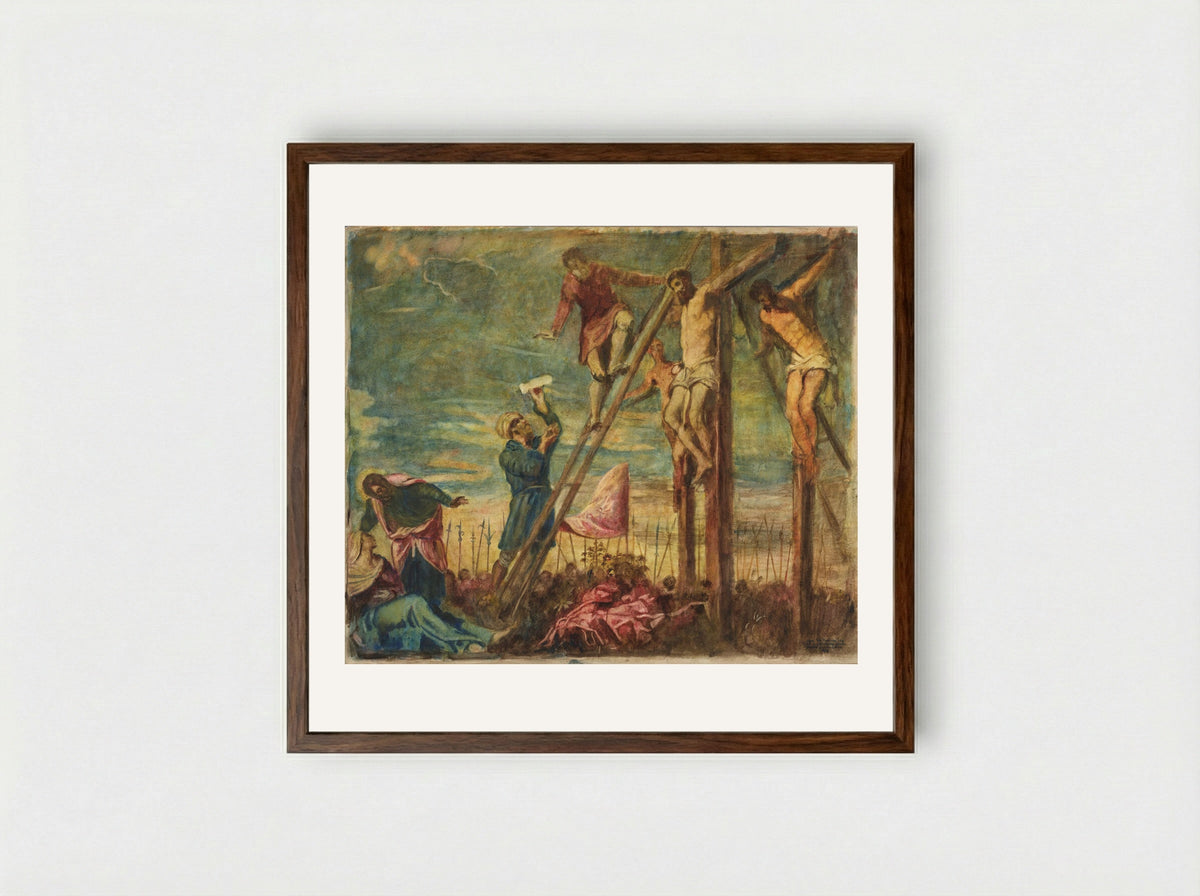 Crucifixion, after Tintoretto - Joseph Lindon Smith - Framed Print Dark Wood