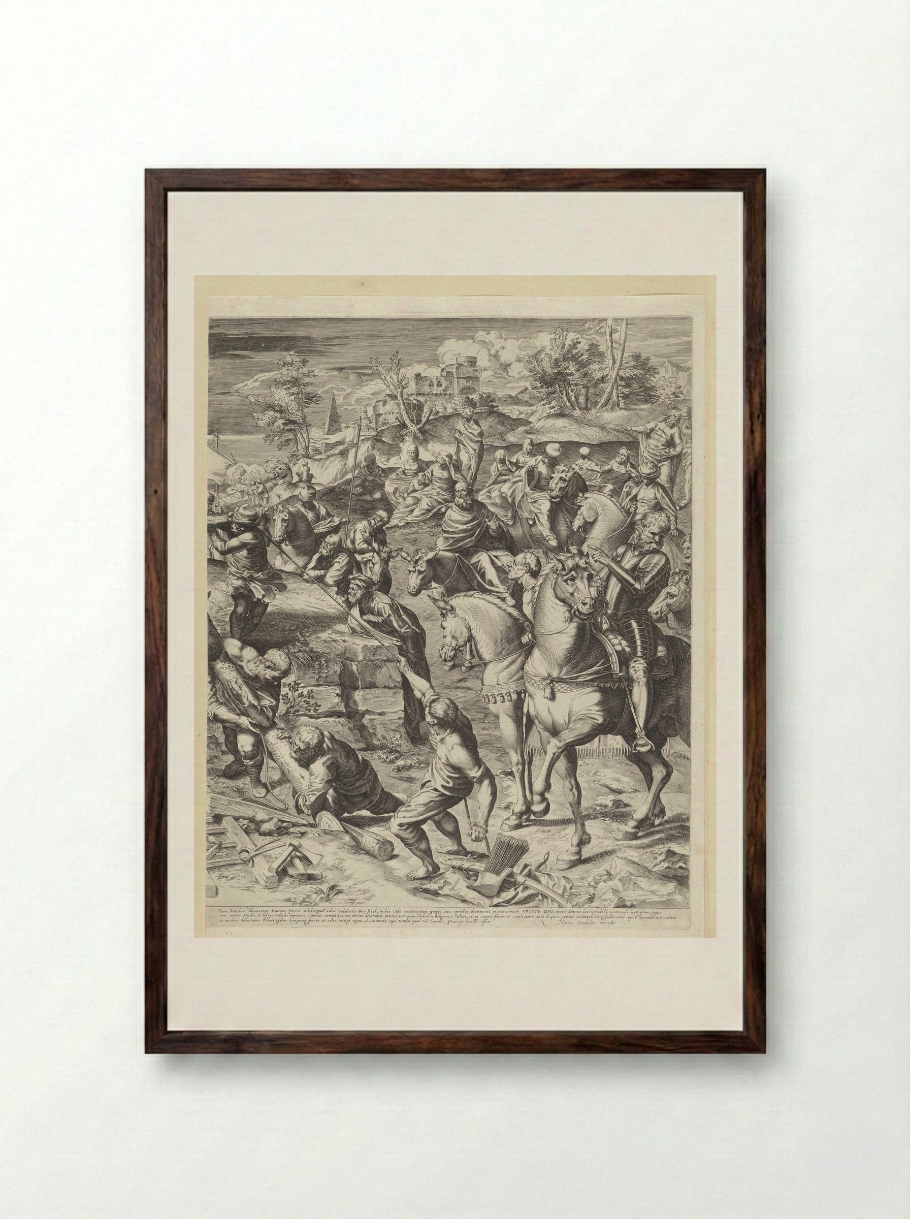 Crucifixion of Christ (Right Panel) - Aegidius Sadeler II - Framed Print Dark Wood