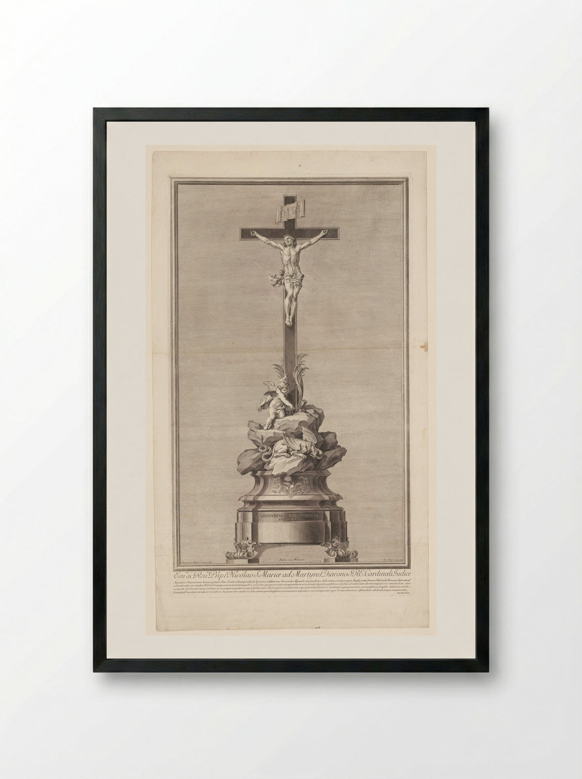 Crucifixion with Putto and Dragon - Johan Frederik Clemens - Framed Print Black