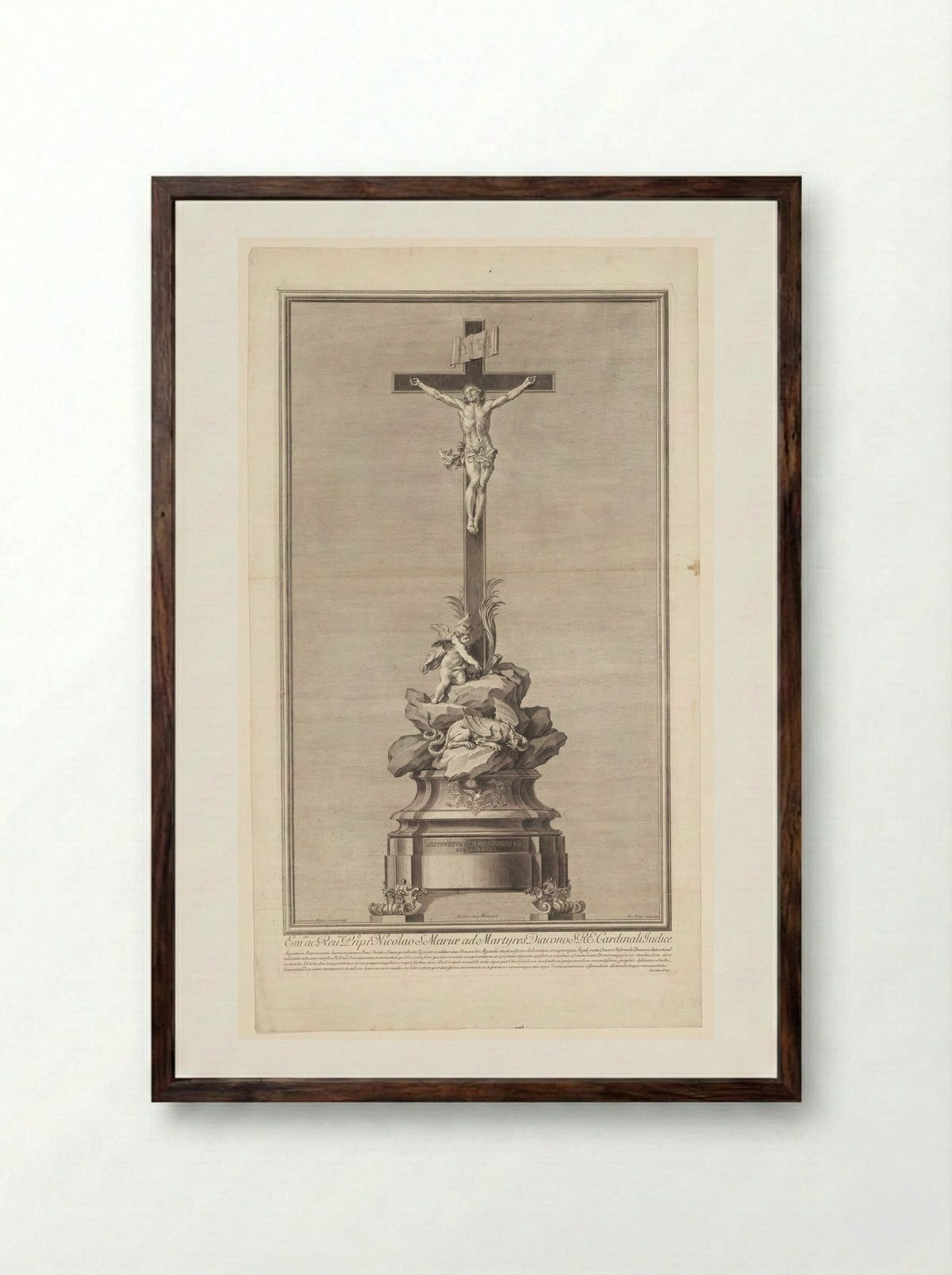 Crucifixion with Putto and Dragon - Johan Frederik Clemens - Framed Print Dark Wood