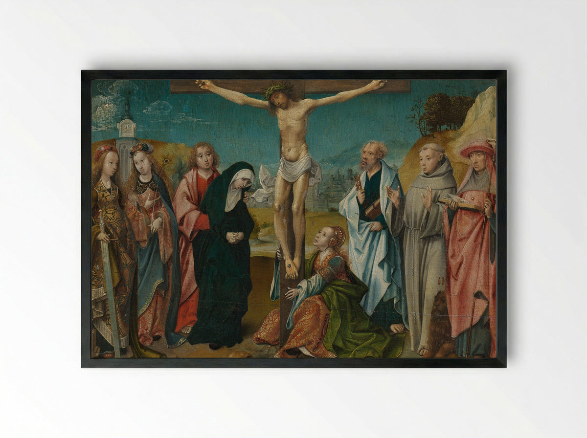 Crucifixion with Saints - Cornelis Engebrechtsz. - Framed Print Black