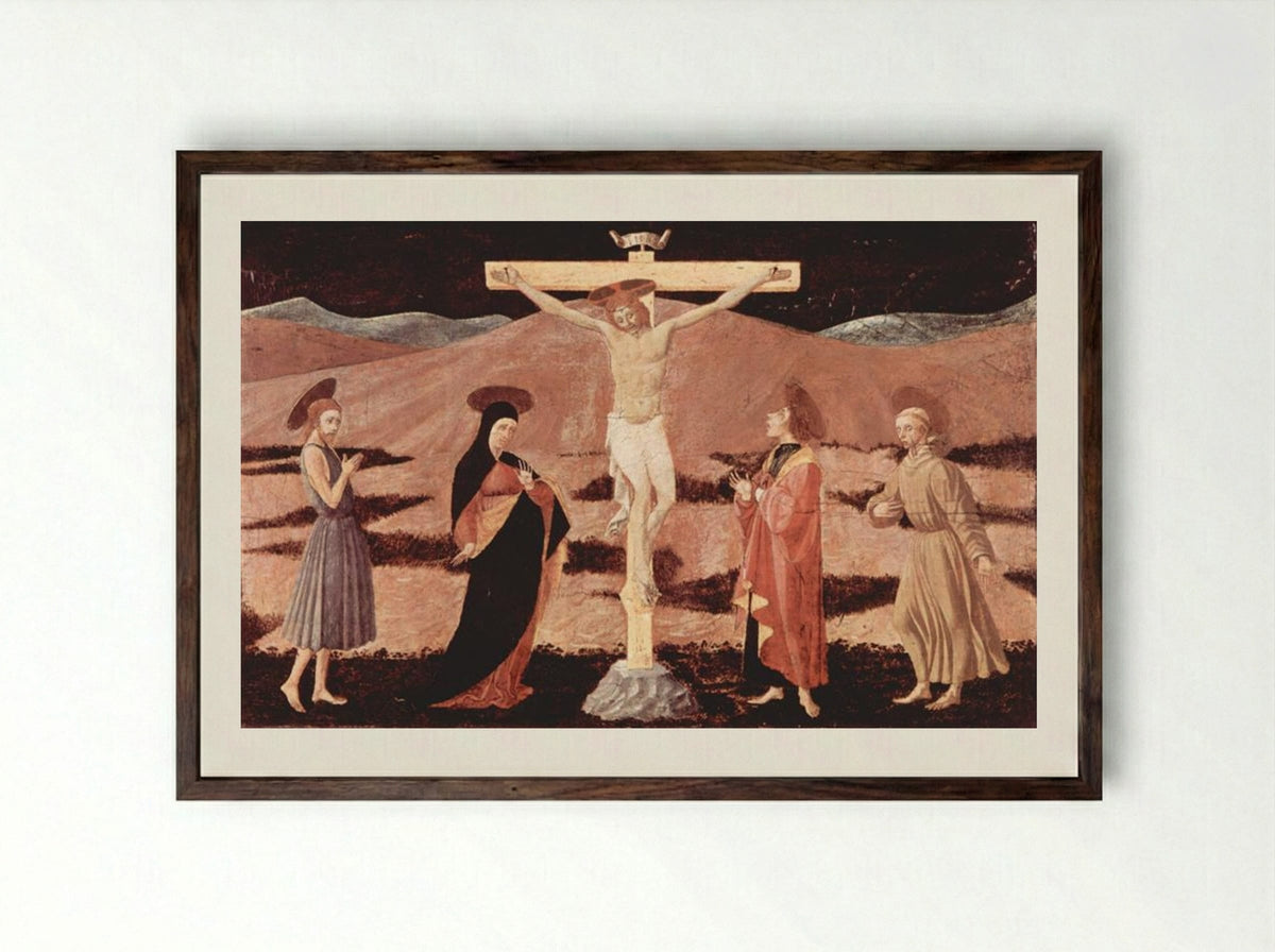 Crucifixion with Saints - Paolo Uccello - Framed Print Dark Wood