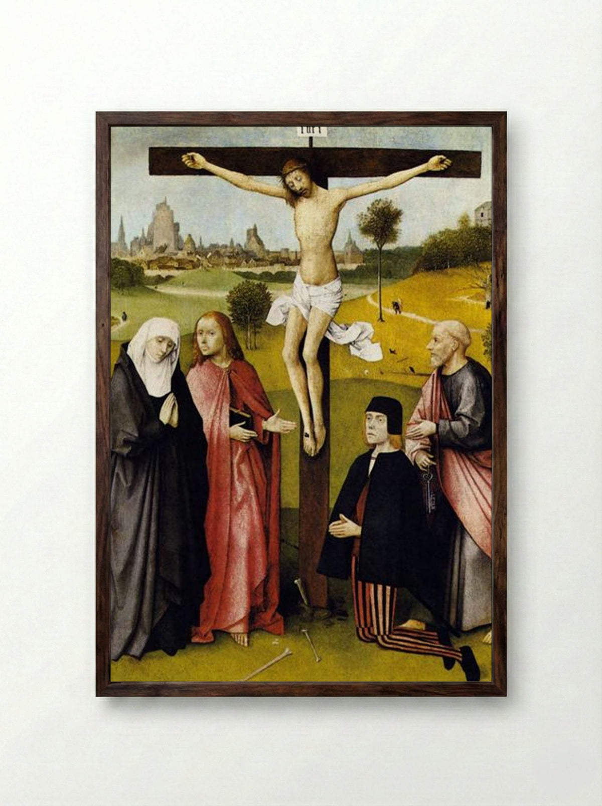 Crucifixion with a Donor - Hieronymus Bosch - Framed Print Dark Wood