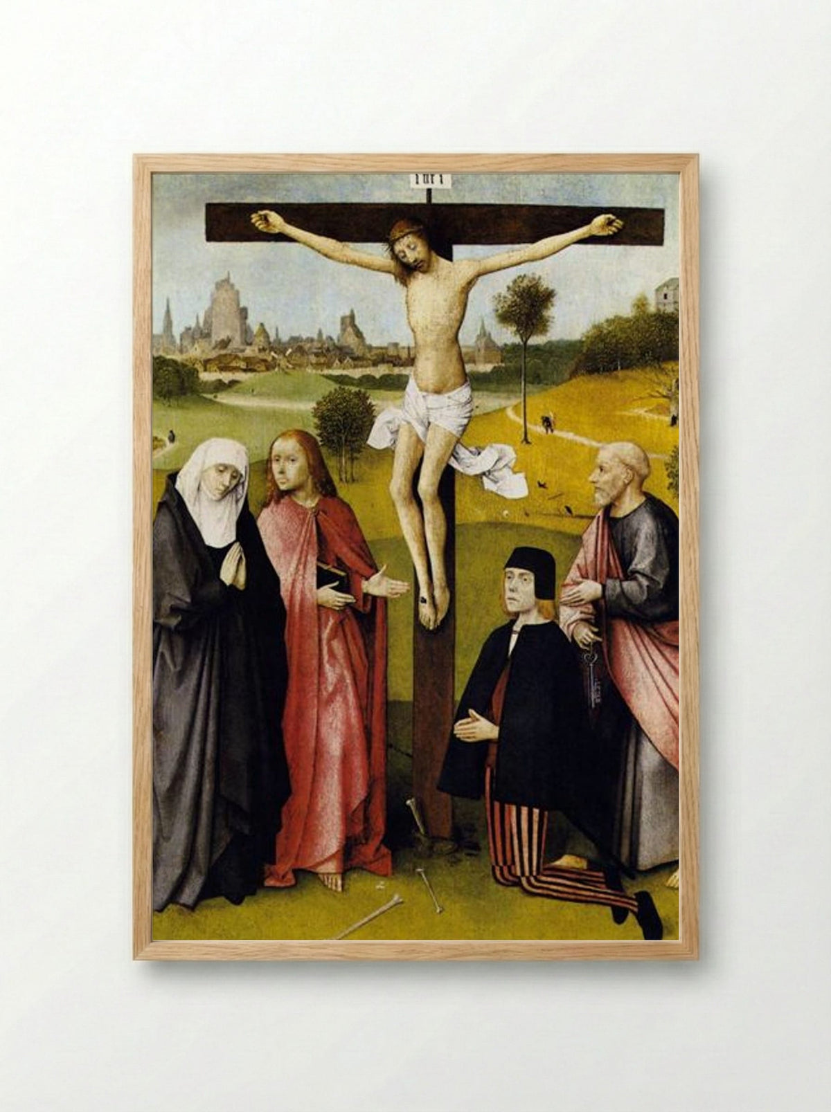 Crucifixion with a Donor - Hieronymus Bosch - Framed Print Wood