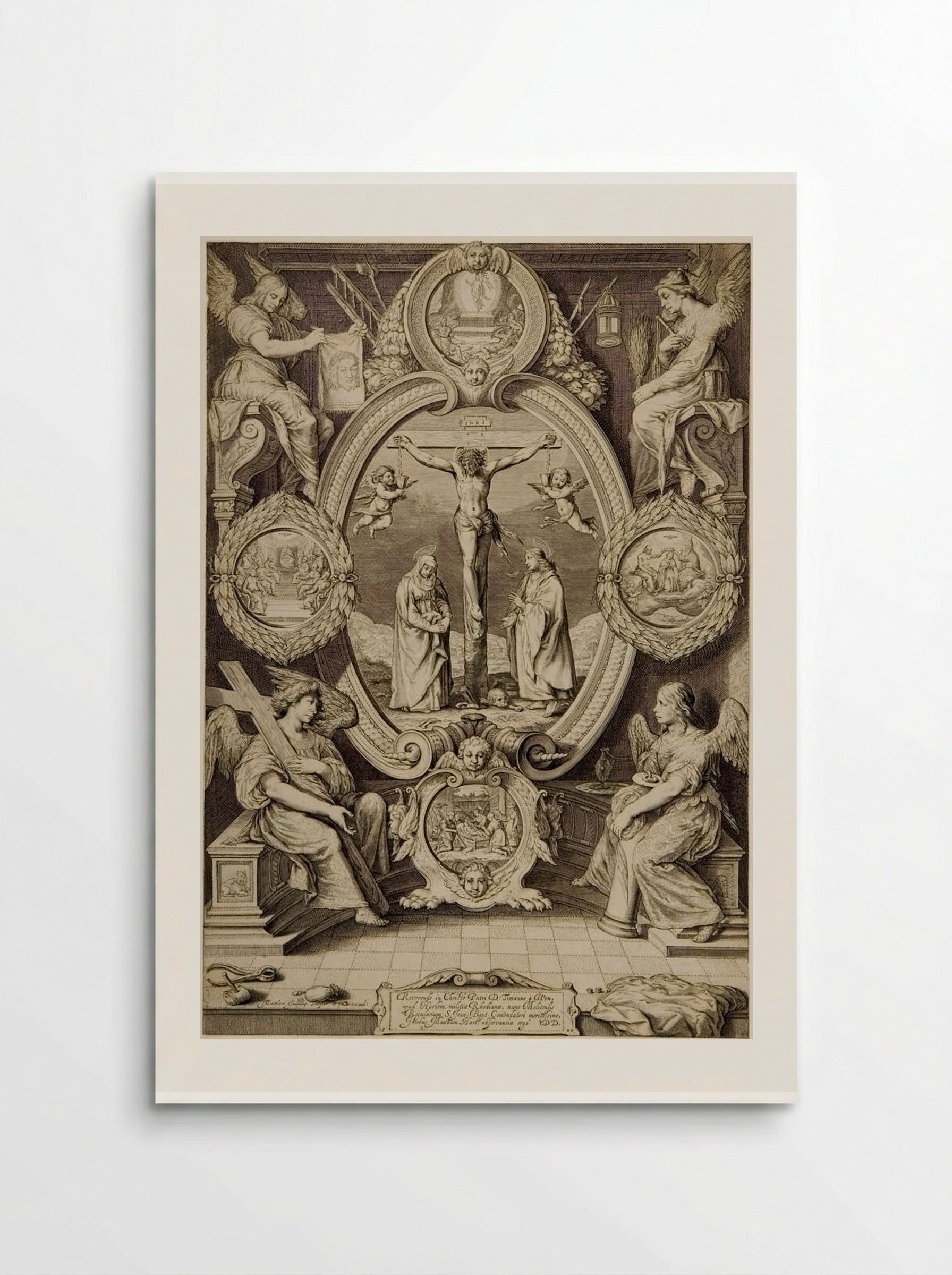Crucifixion with the Virgin and Saint John, with Four Angels with the Instruments of the Passion - Jacob Matham - Poster