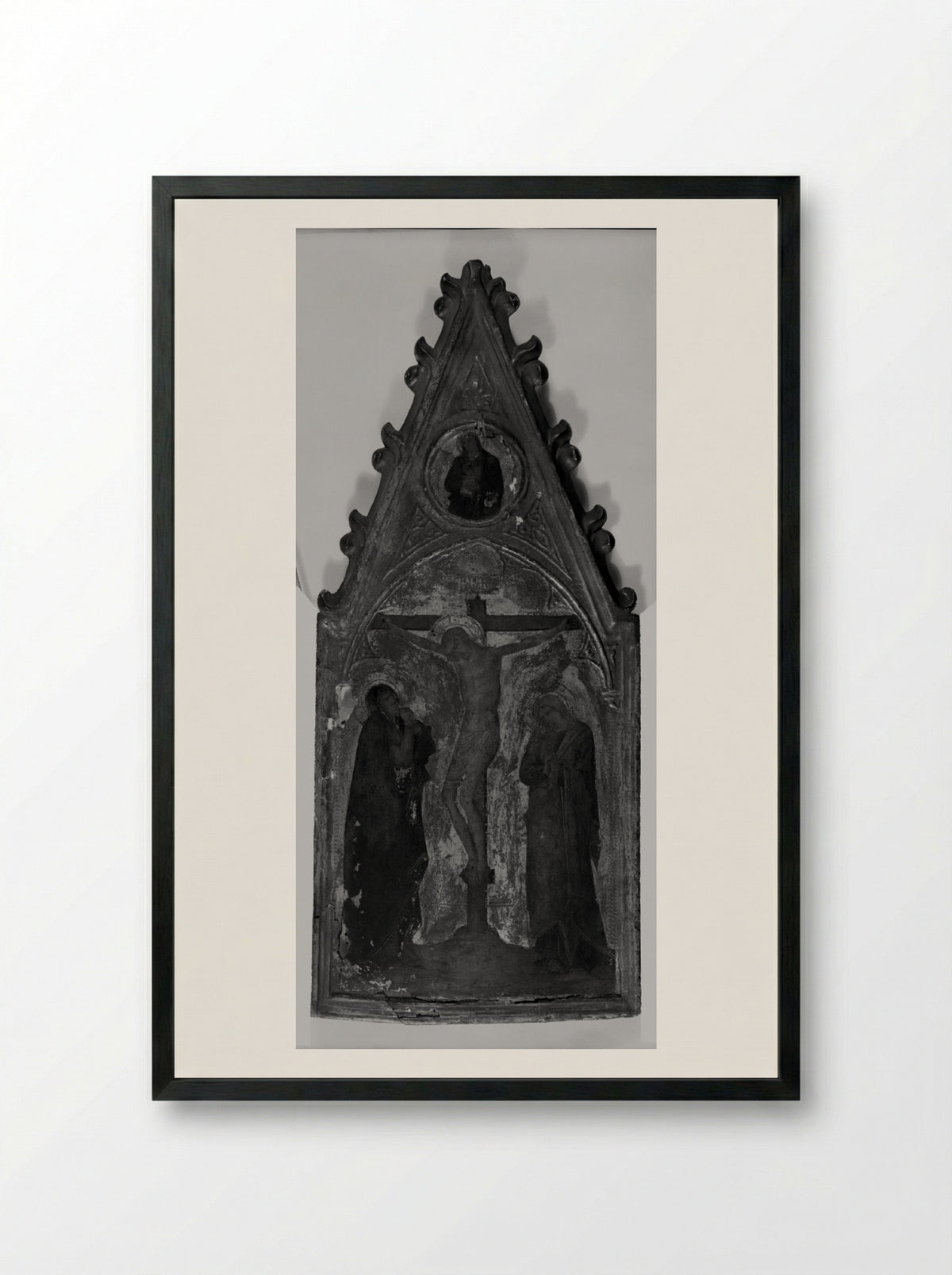 Crucifixion with the Virgin and Saint John - Andrea Vanni - Framed Print Black
