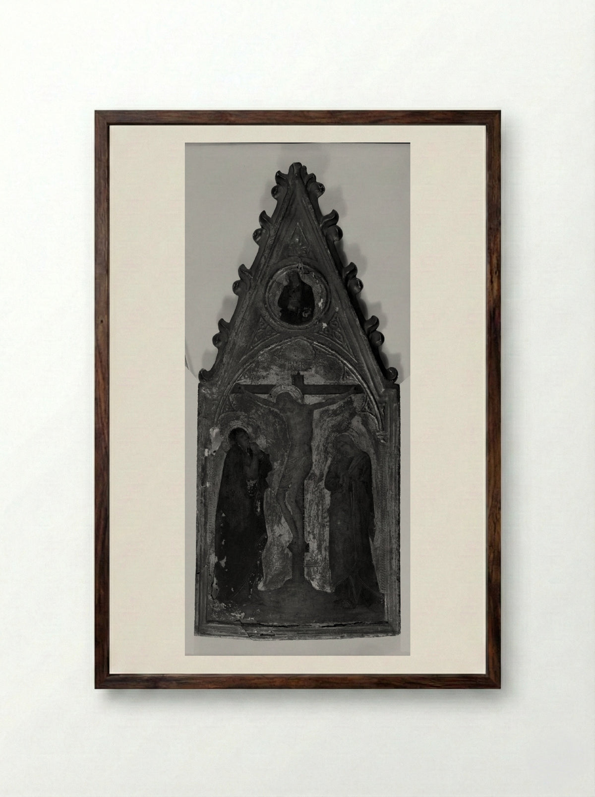 Crucifixion with the Virgin and Saint John - Andrea Vanni - Framed Print Dark Wood