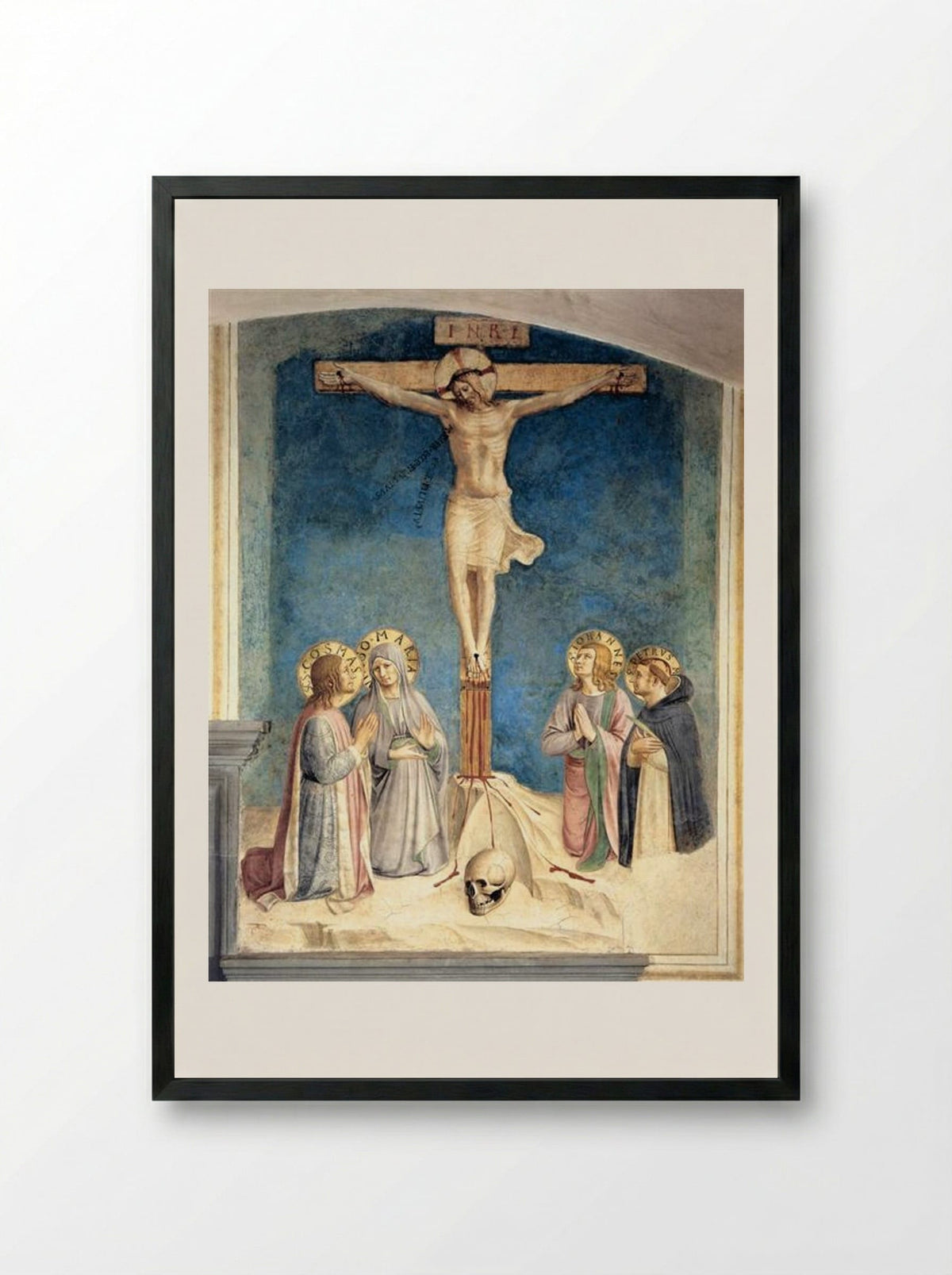 Crucifixion with the Virgin and Sts. Cosmas, John the Evangelist and Peter Martyr - Fra Angelico - Framed Print Black