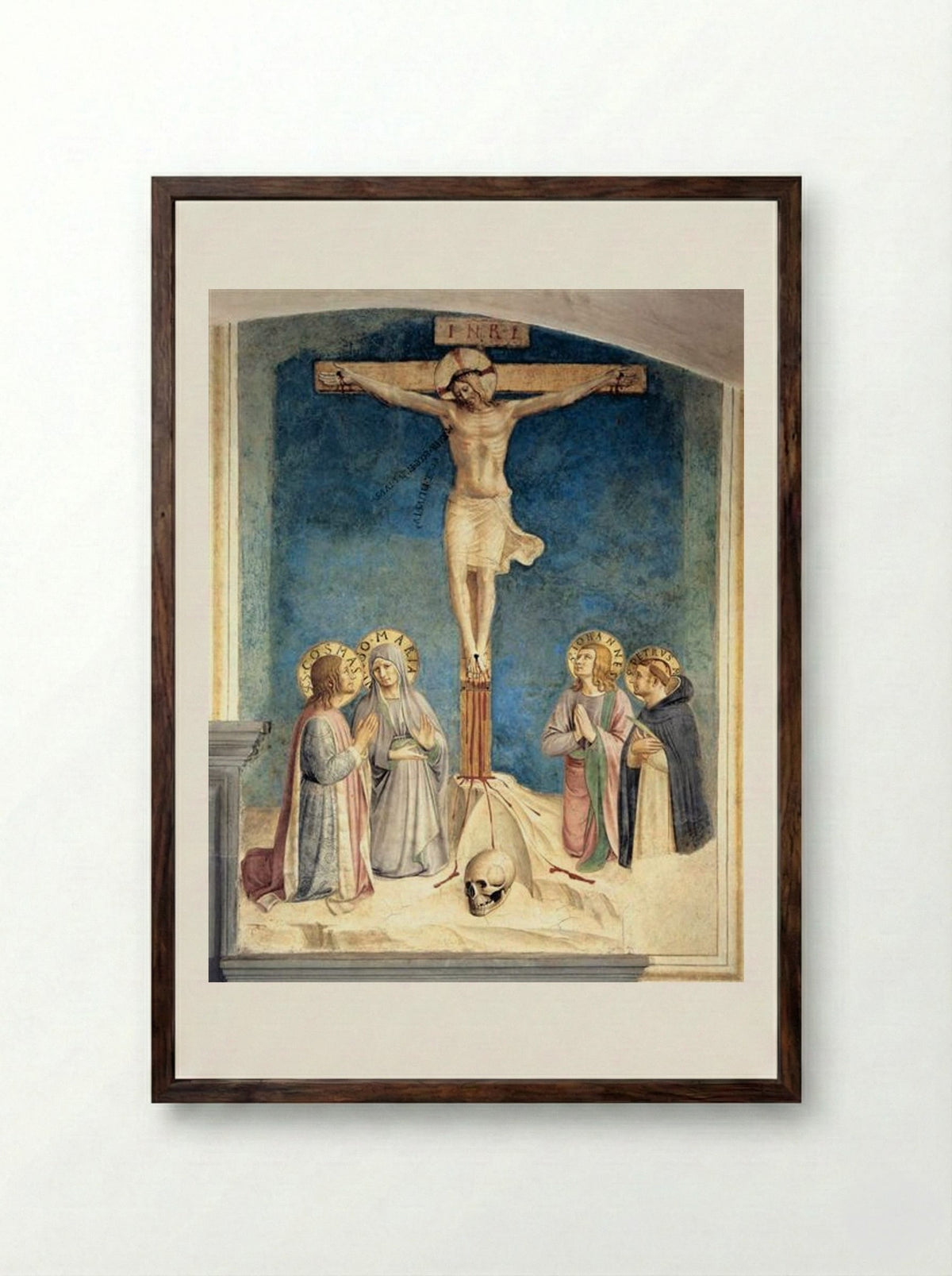 Crucifixion with the Virgin and Sts. Cosmas, John the Evangelist and Peter Martyr - Fra Angelico - Framed Print Dark Wood
