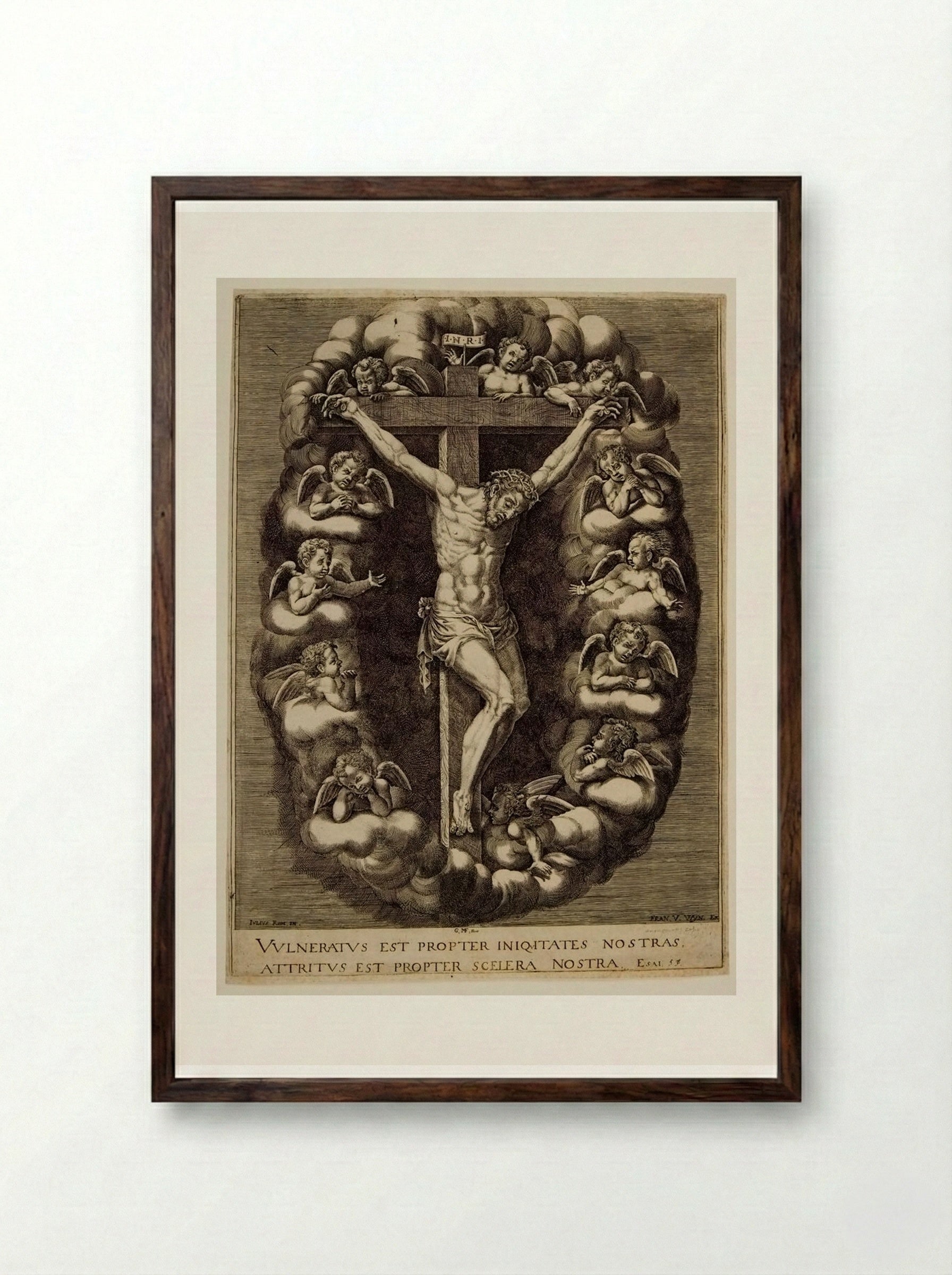Crucifixion - Giorgio Ghisi - Framed Print Dark Wood