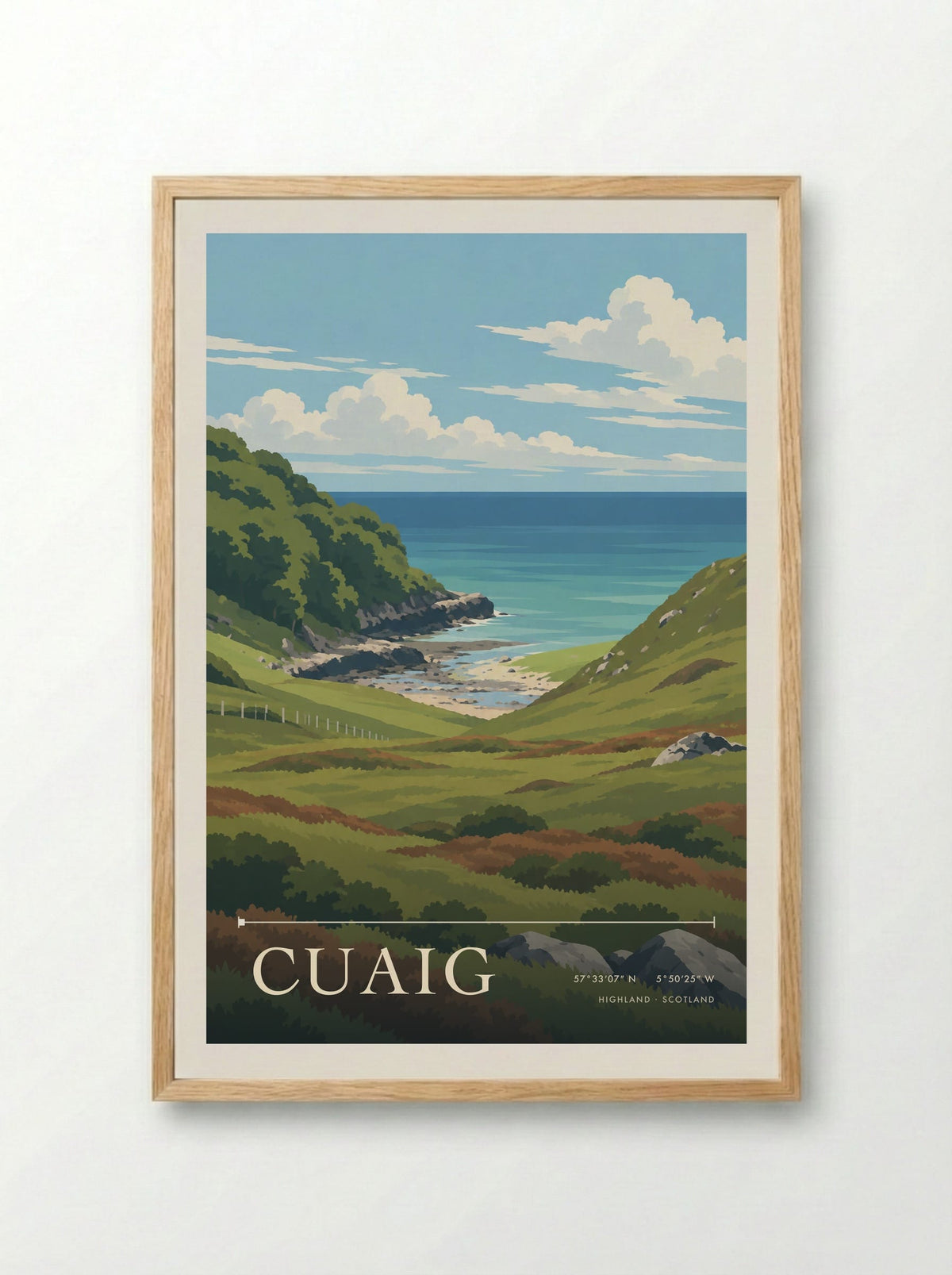 Cuaig, Highland | Travel Poster - Framed Print Wood