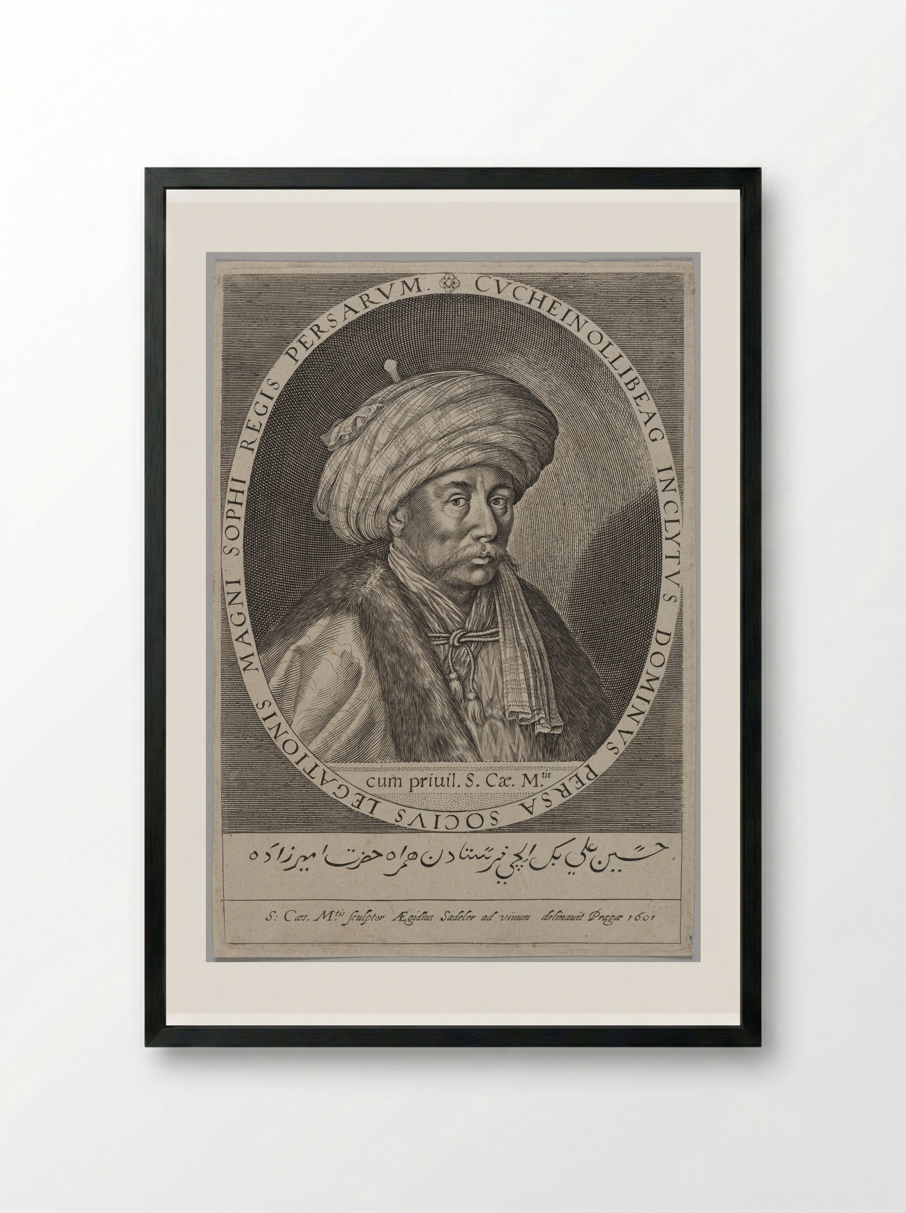 Cuchein Ollibeg, Persian Ambassador at Prague - Aegidius Sadeler II - Framed Print Black