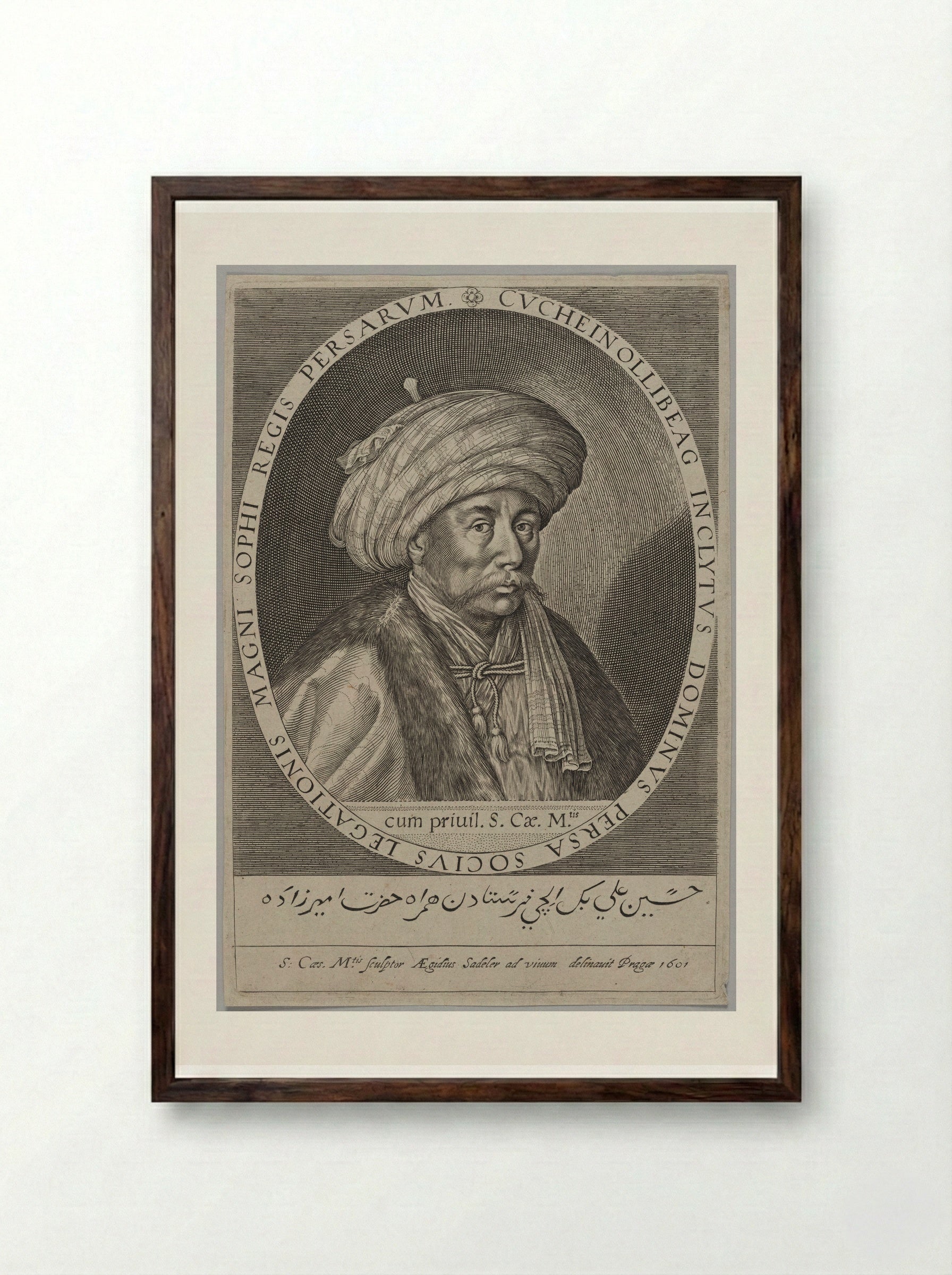 Cuchein Ollibeg, Persian Ambassador at Prague - Aegidius Sadeler II - Framed Print Dark Wood