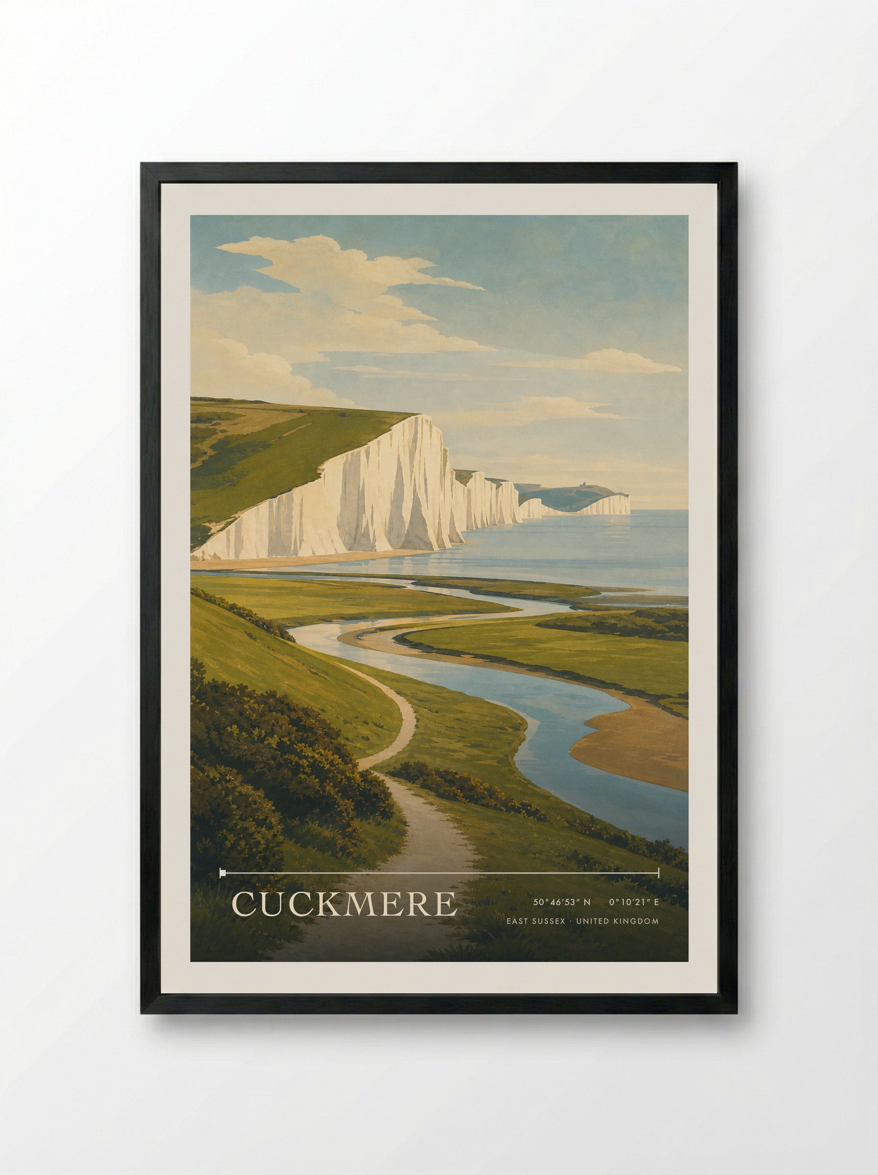 Cuckmere East Sussex United Kingdom Travel Poster - Framed Print Black
