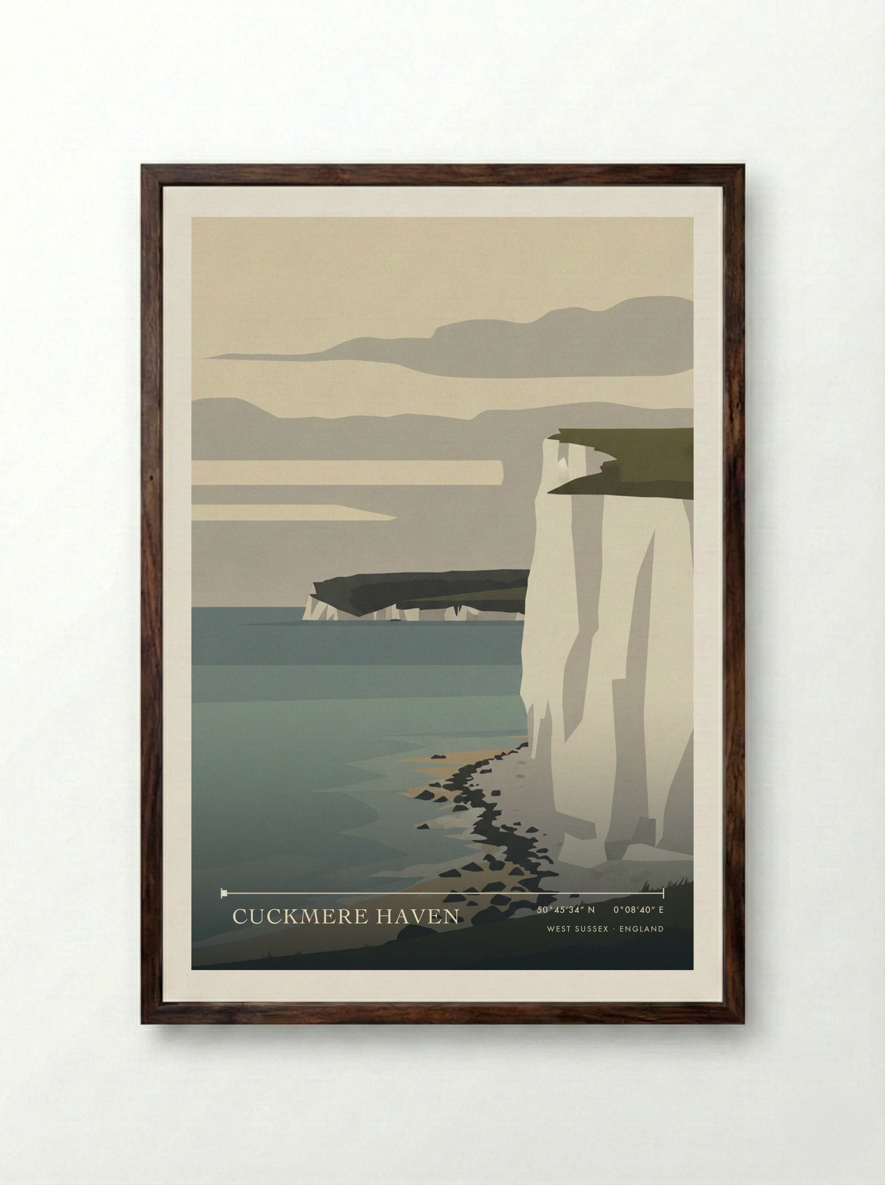 Cuckmere Haven West Sussex England Travel Poster - Framed Print Dark Wood