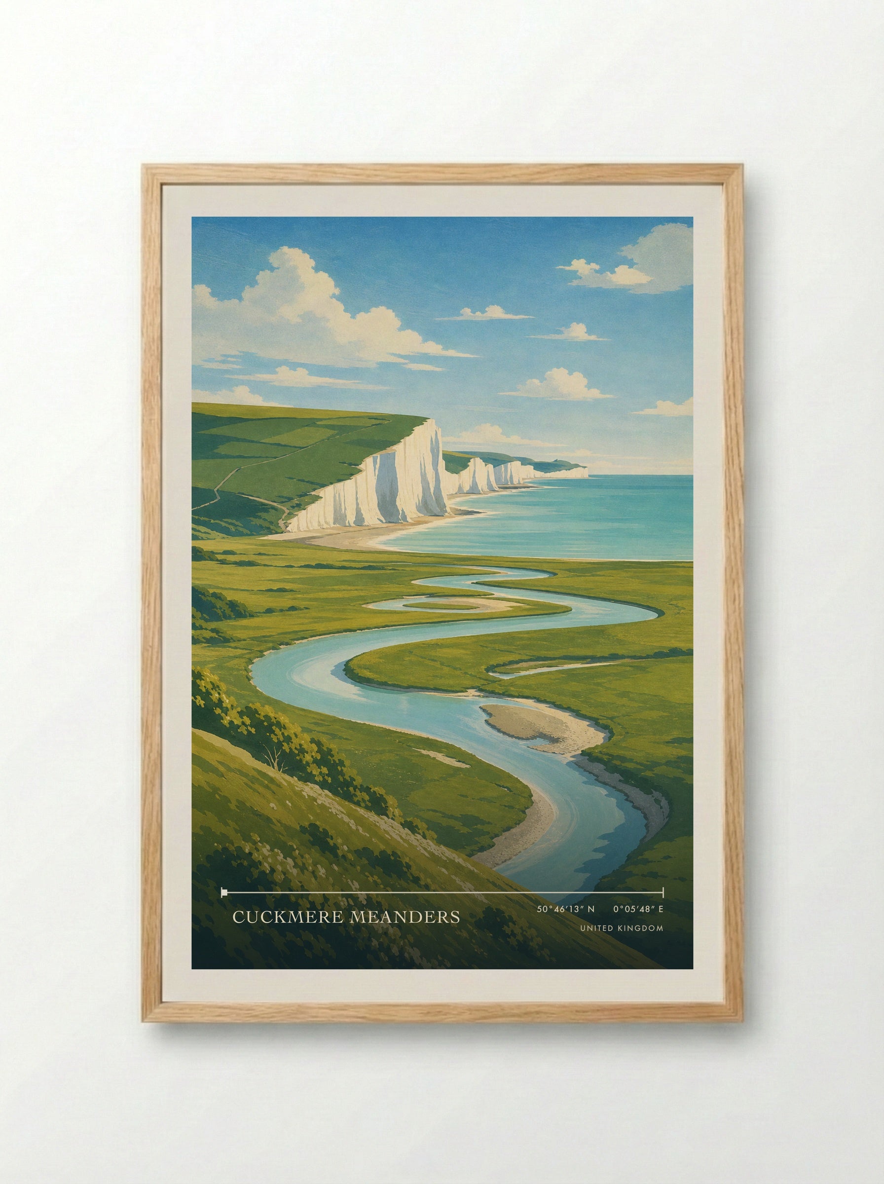 Cuckmere Meanders United Kingdom Travel Poster - Framed Print Wood
