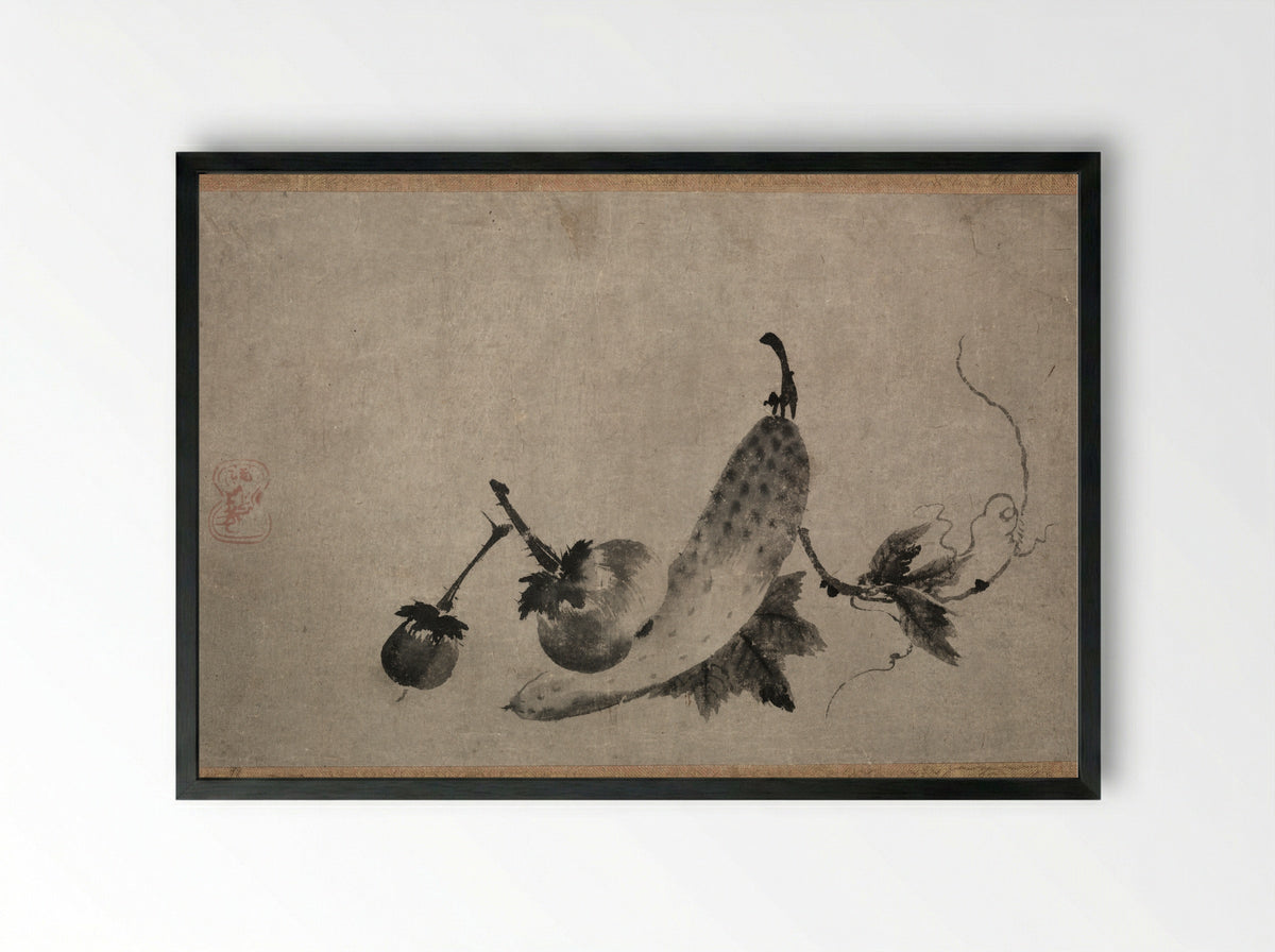 Cucumber and Eggplants - Yamada Dōan - Framed Print Black