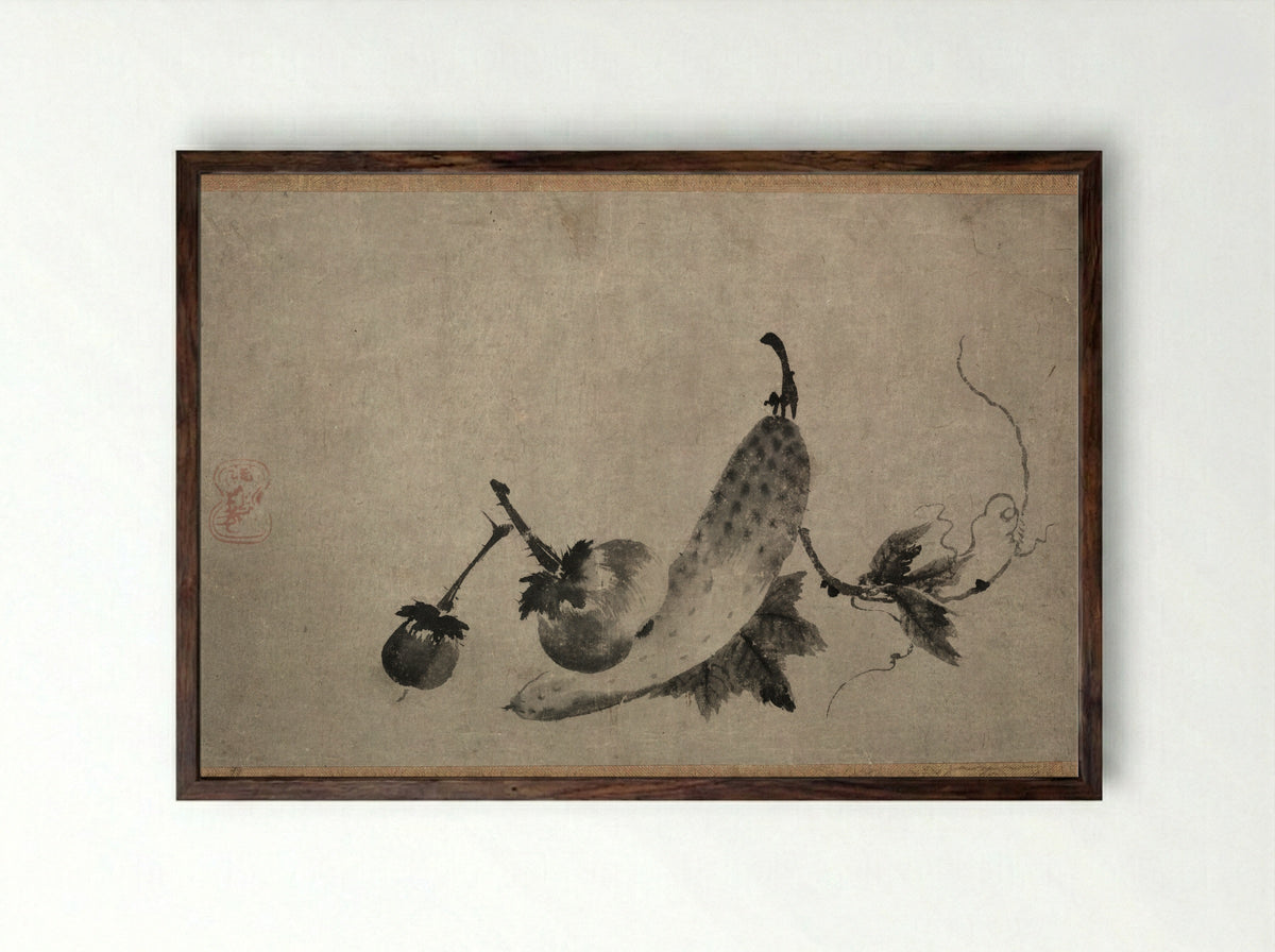 Cucumber and Eggplants - Yamada Dōan - Framed Print Dark Wood
