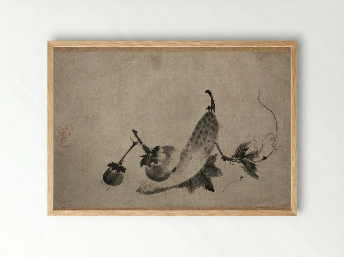 Cucumber and Eggplants - Yamada Dōan - Framed Print Wood