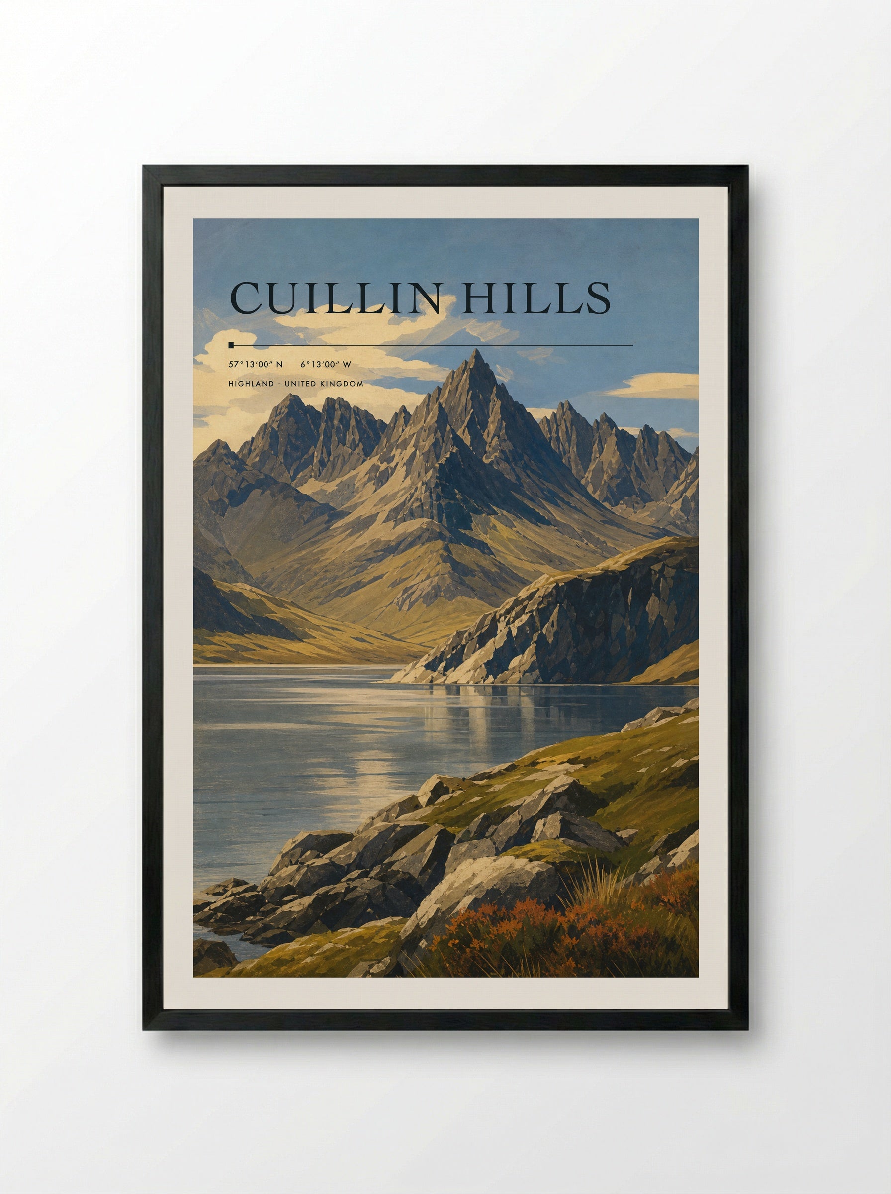 Cuillin Hills Highland United Kingdom Travel Poster - Framed Print Black
