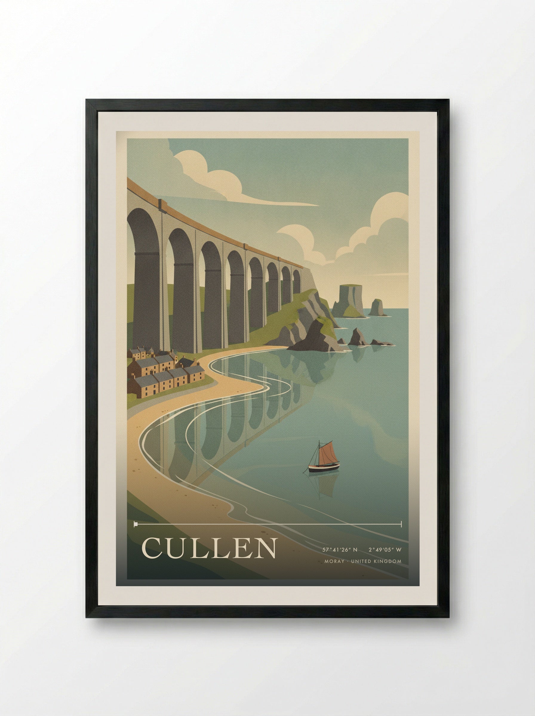 Cullen Moray United Kingdom Travel Poster - Framed Print Black