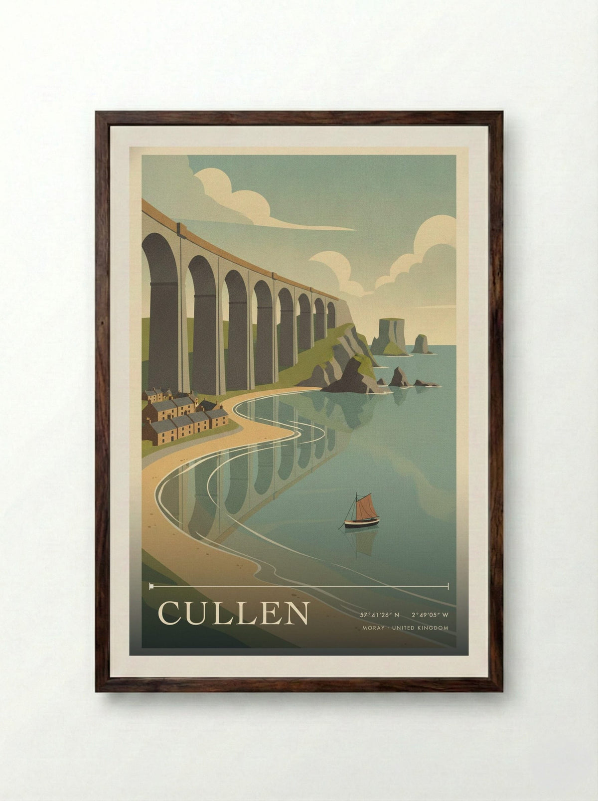 Cullen Moray United Kingdom Travel Poster - Framed Print Dark Wood