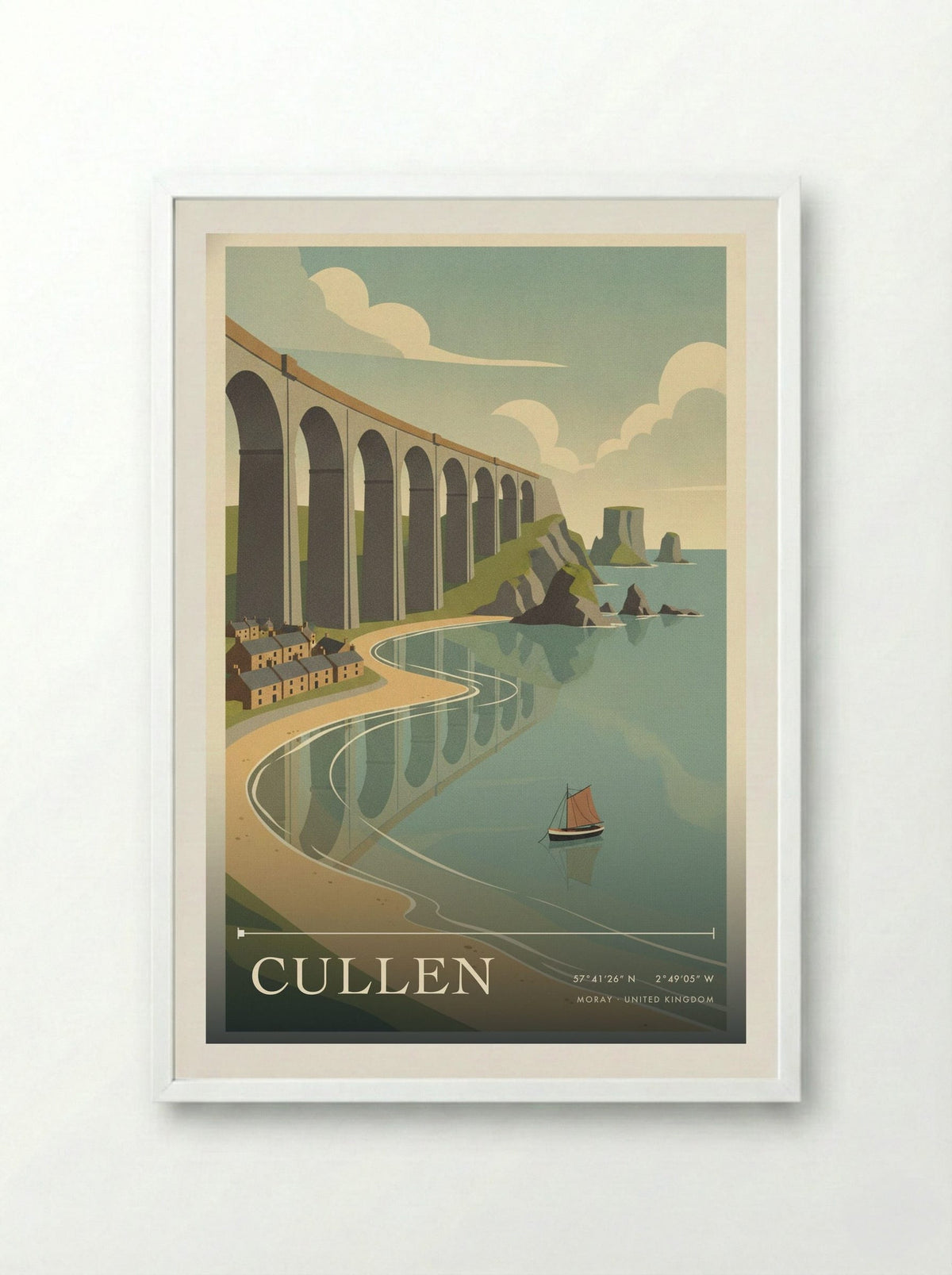 Cullen Moray United Kingdom Travel Poster - Framed Print White