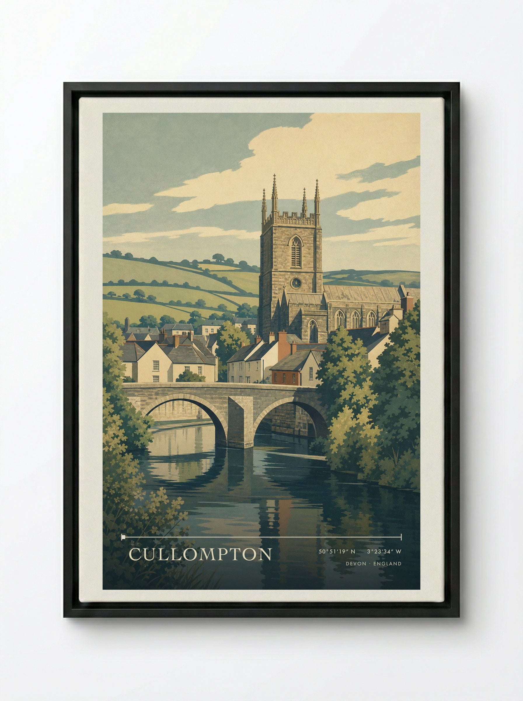 Cullompton Devon England Travel Poster - Framed Canvas Black