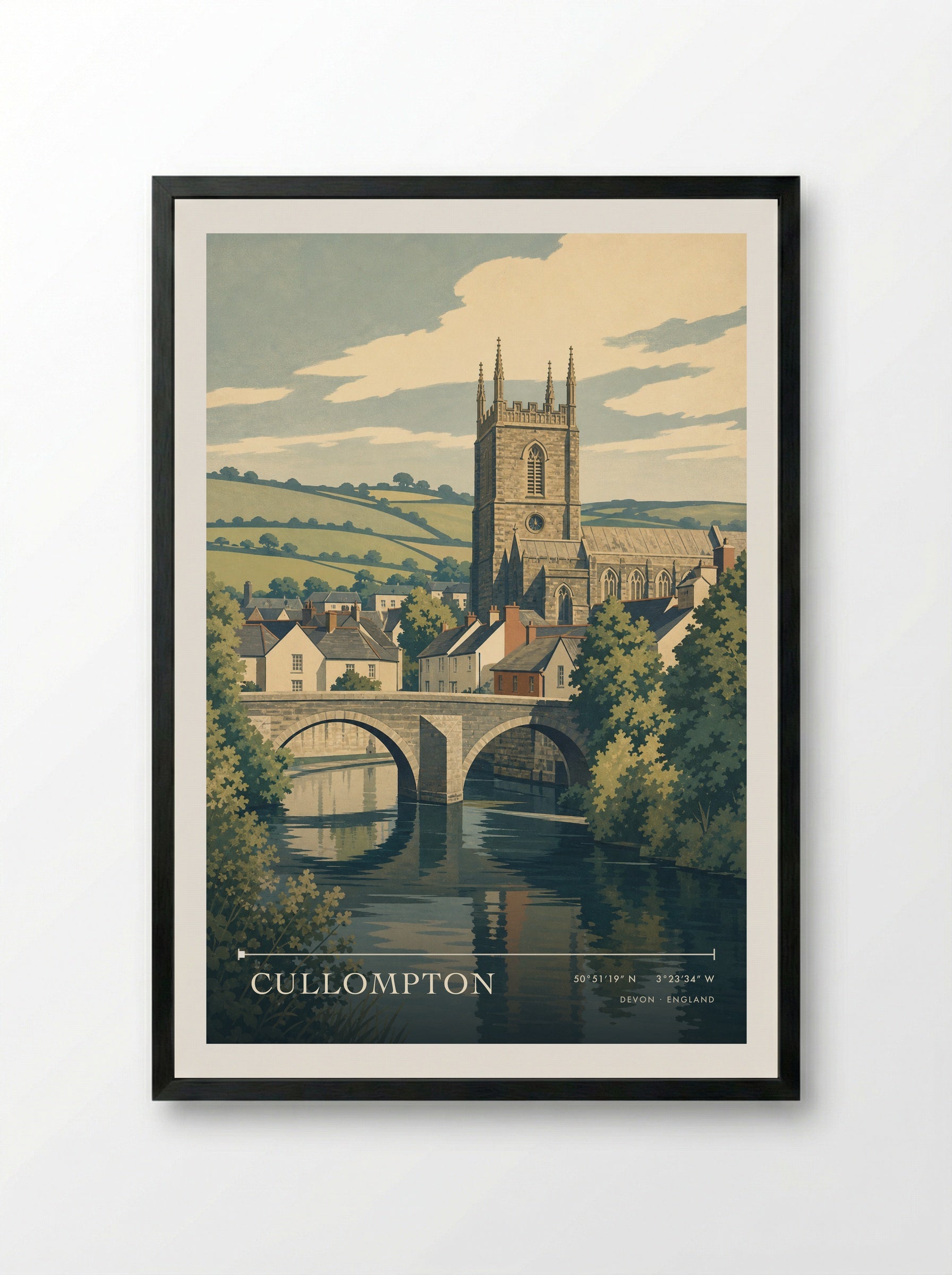 Cullompton Devon England Travel Poster - Framed Print Black