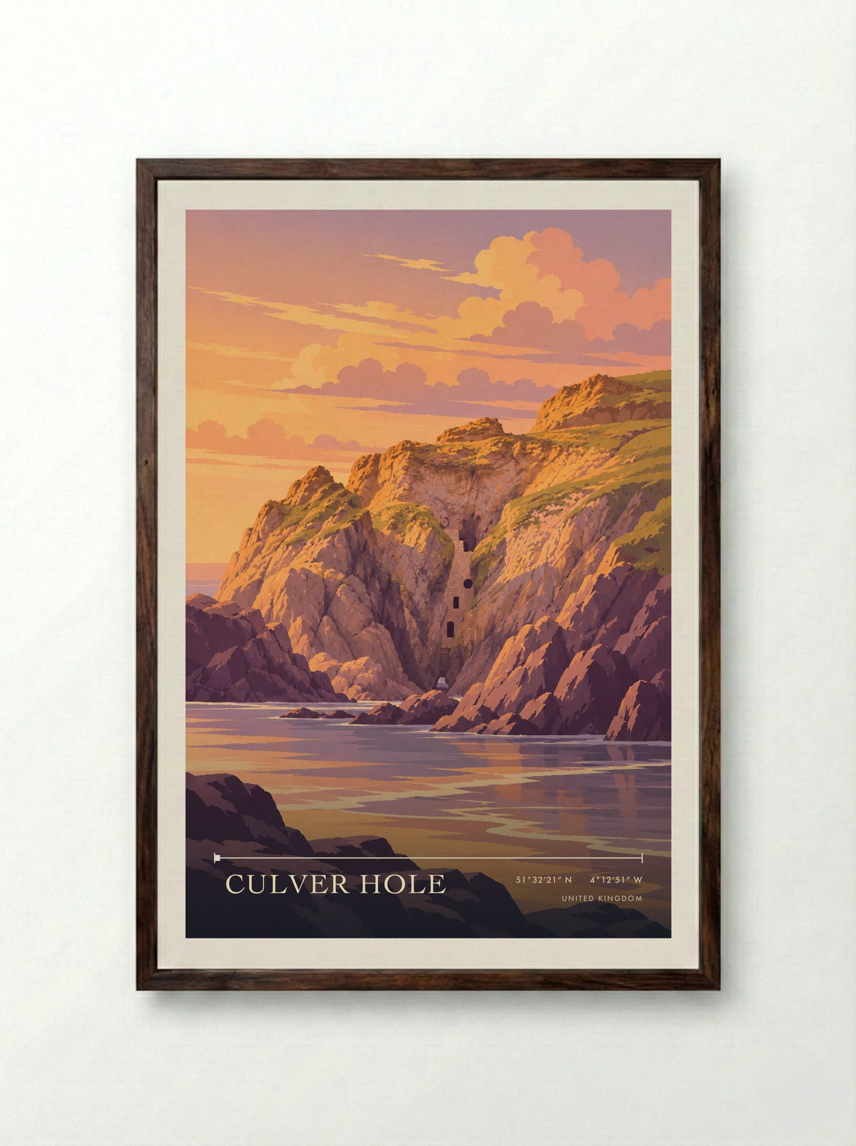 Culver Hole | Travel Poster - Framed Print Dark Wood
