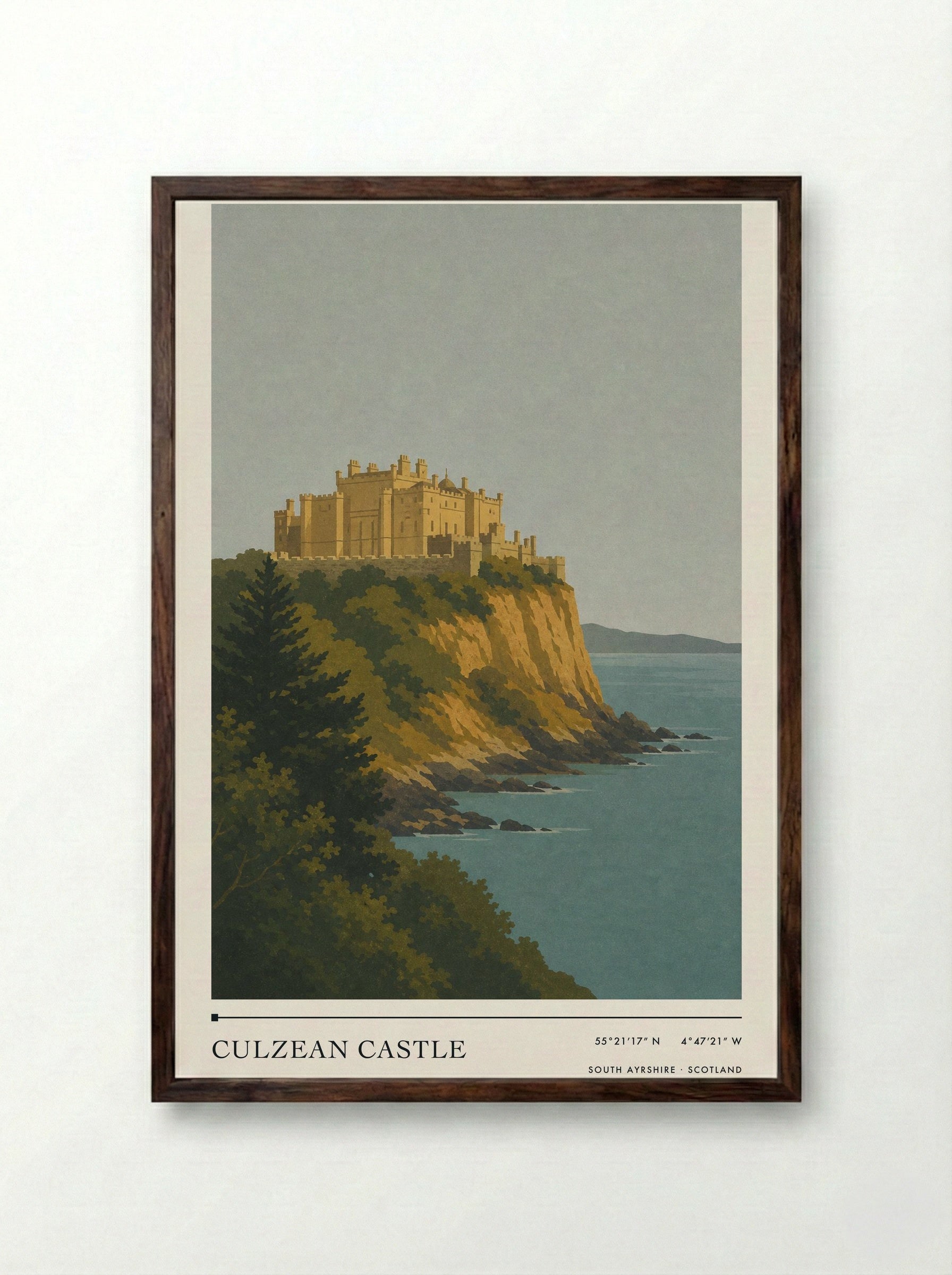 Culzean Castle Travel Poster Artwork - Framed Print Dark Wood
