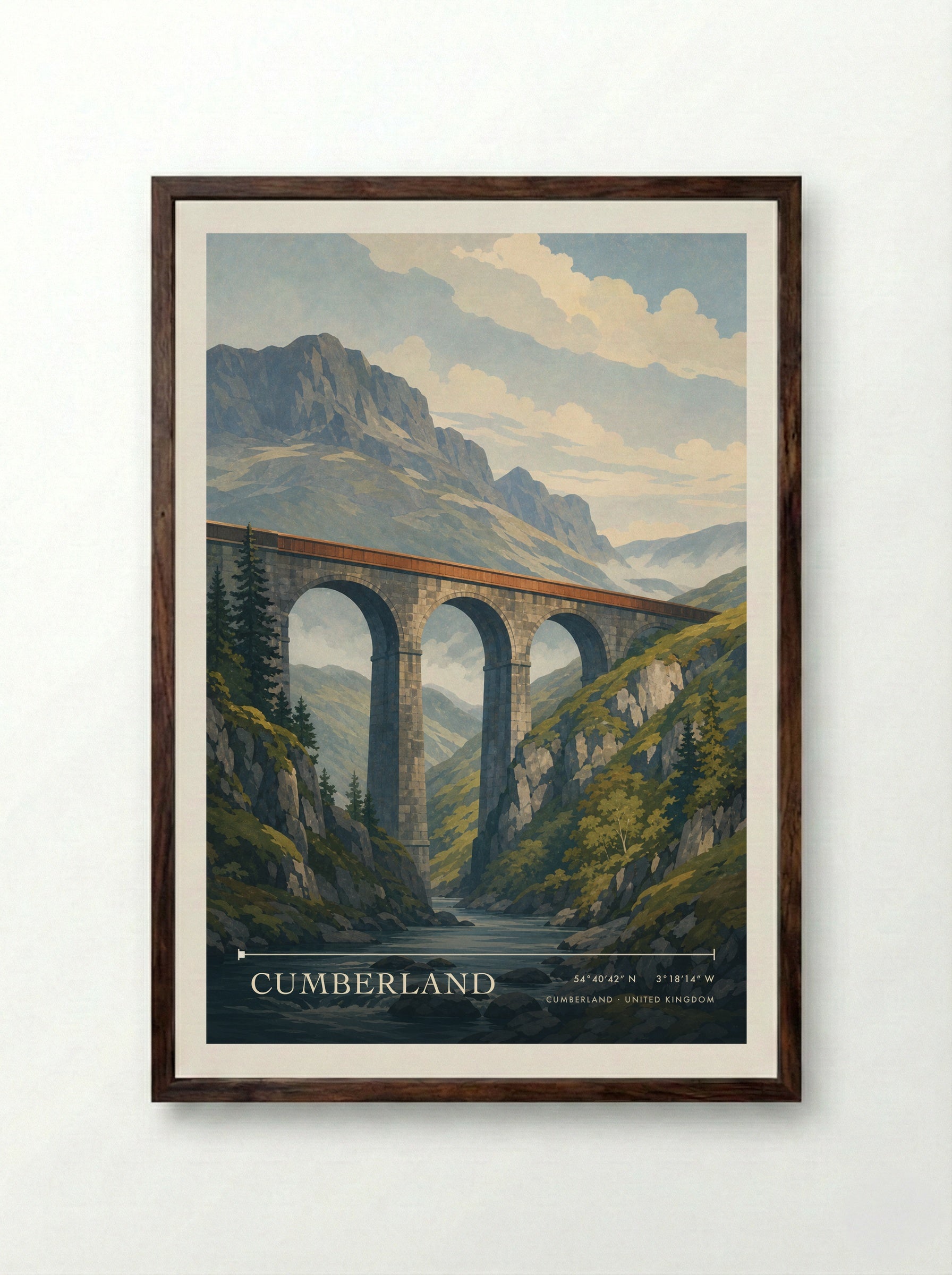 Cumberland United Kingdom Travel Poster - Framed Print Dark Wood