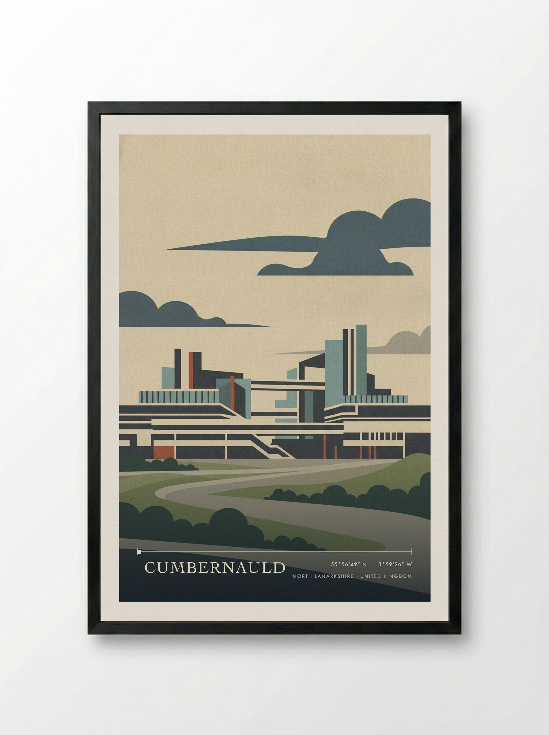 Cumbernauld North Lanarkshire United Kingdom Travel Poster - Framed Print Black