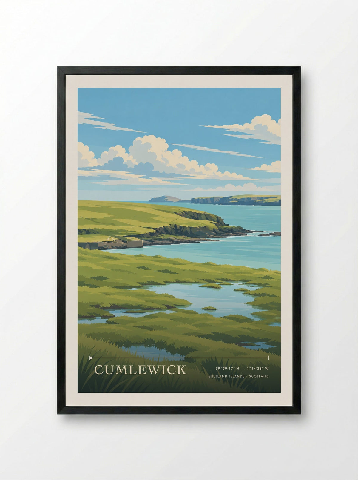 Cumlewick, Shetland Islands | Travel Poster - Framed Print Black