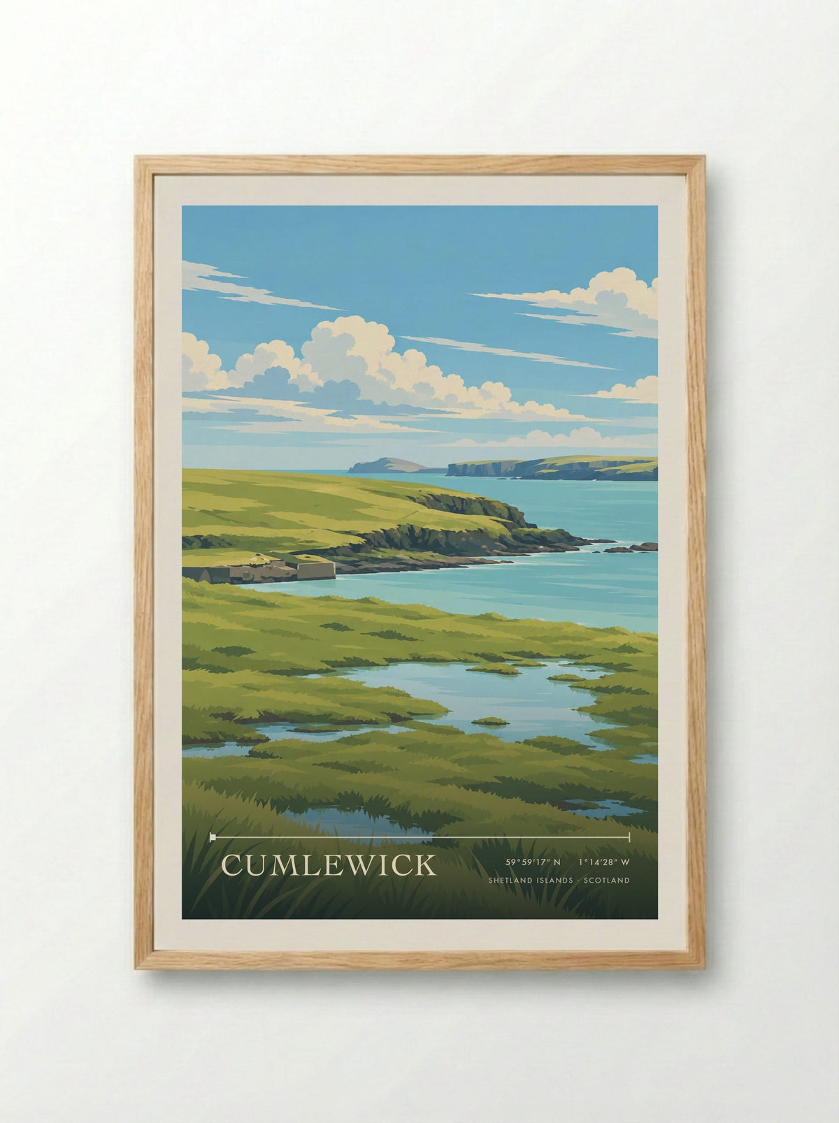 Cumlewick, Shetland Islands | Travel Poster - Framed Print Wood