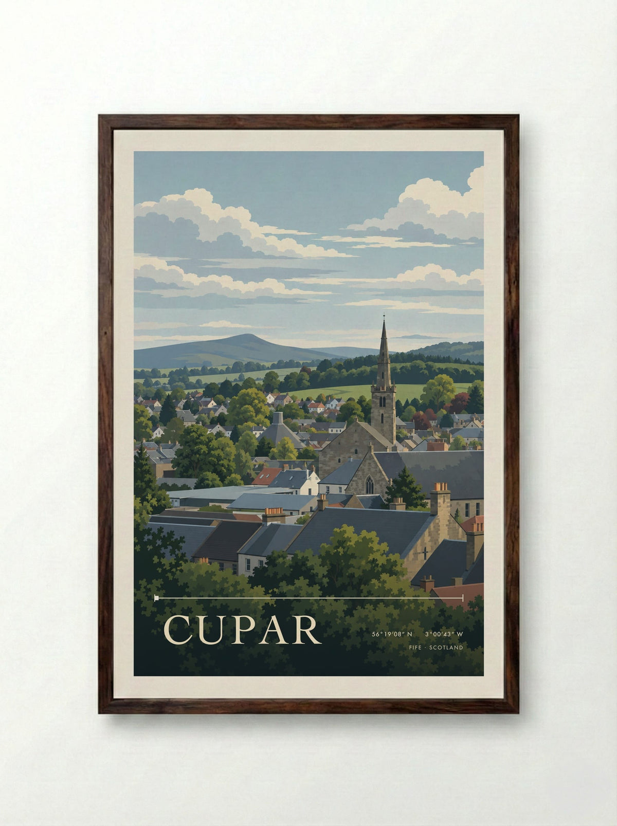 Cupar, Fife | Travel Poster - Framed Print Dark Wood