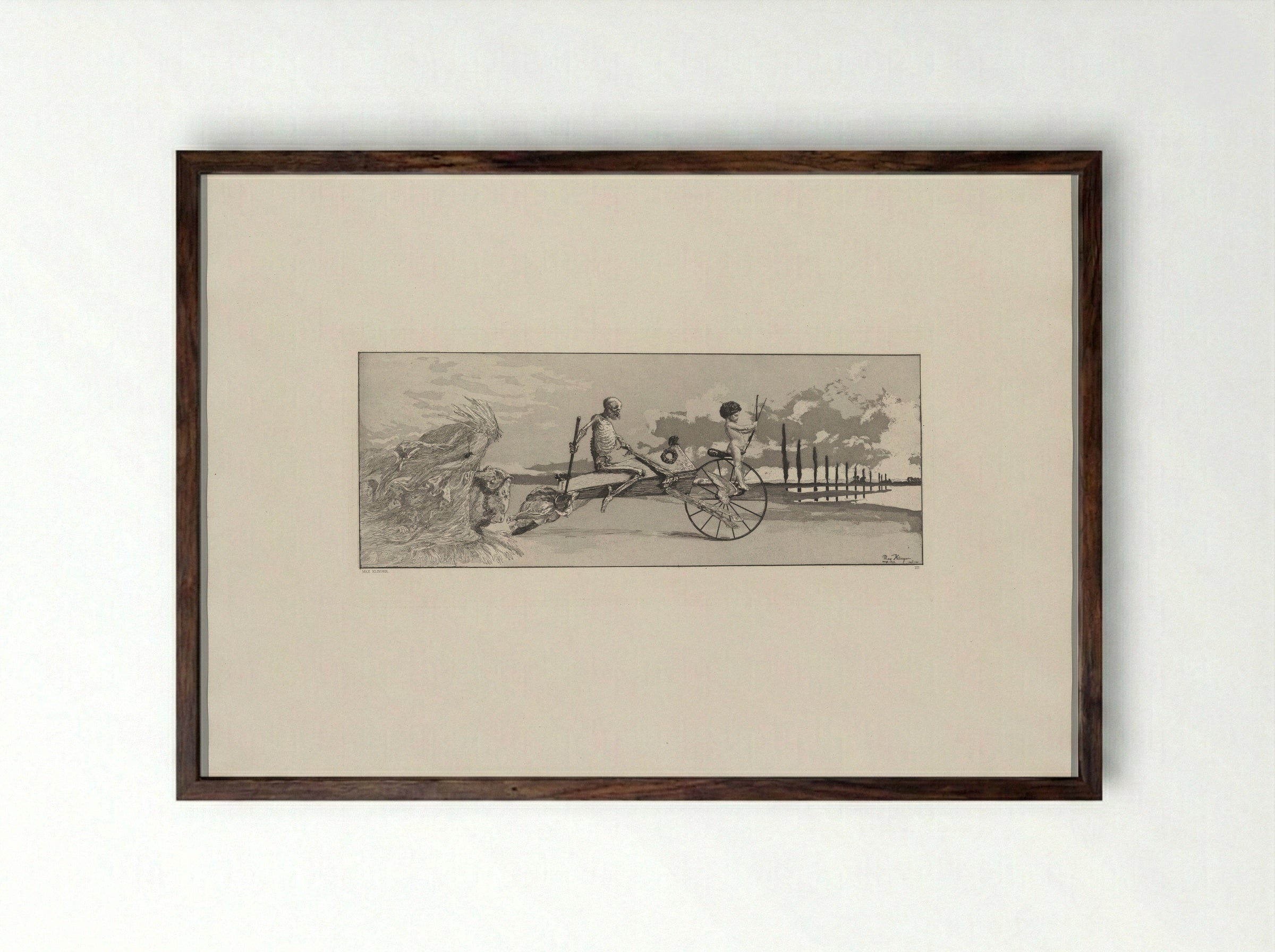 Cupid, Death, and the Afterlife - Max Klinger - Framed Print Dark Wood
