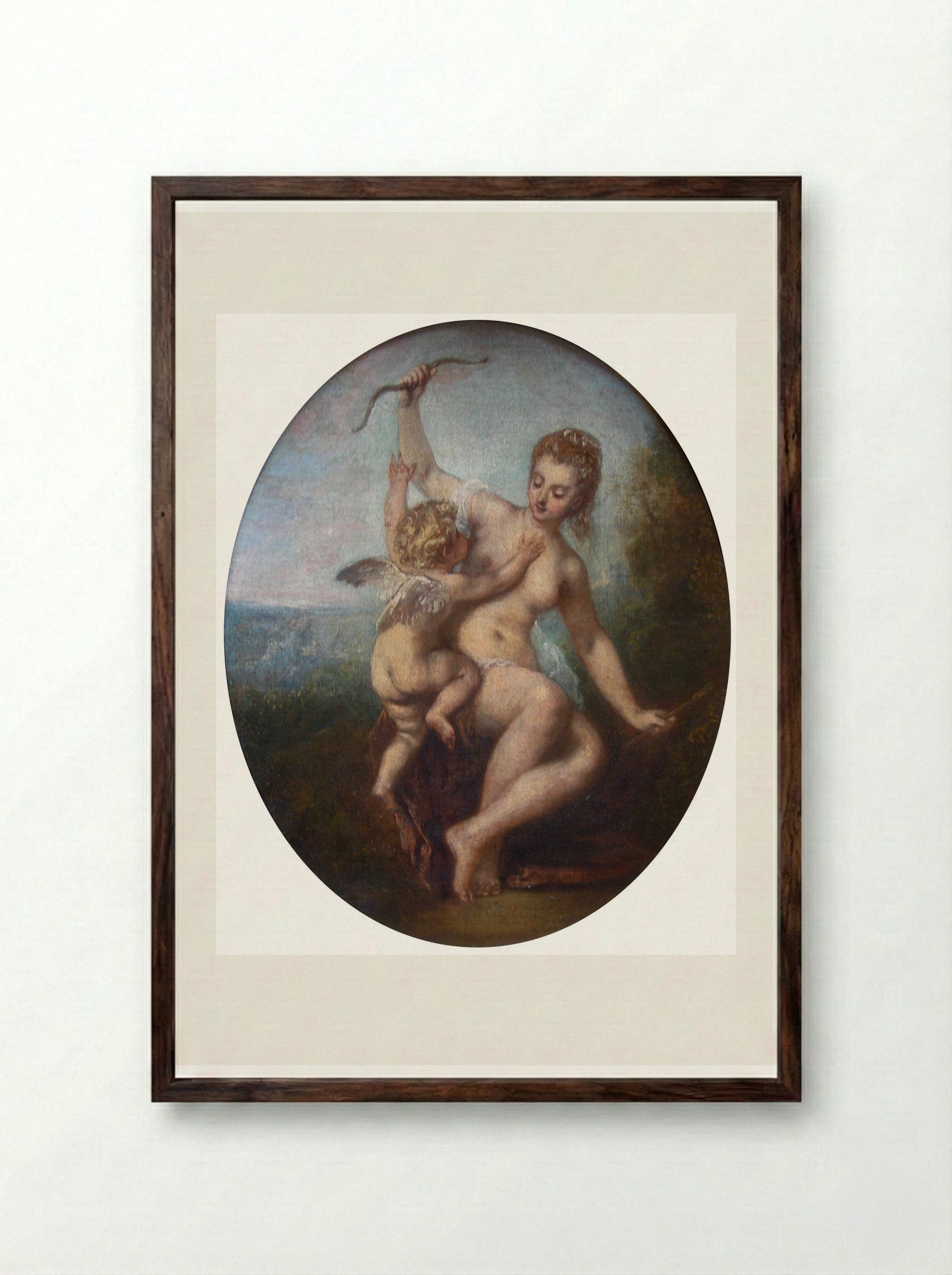 Cupid Disarmed - Antoine Watteau - Framed Print Dark Wood