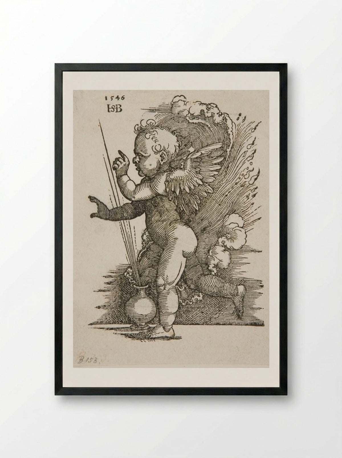 Cupid Running to Left - Sebald Beham - Framed Print Black