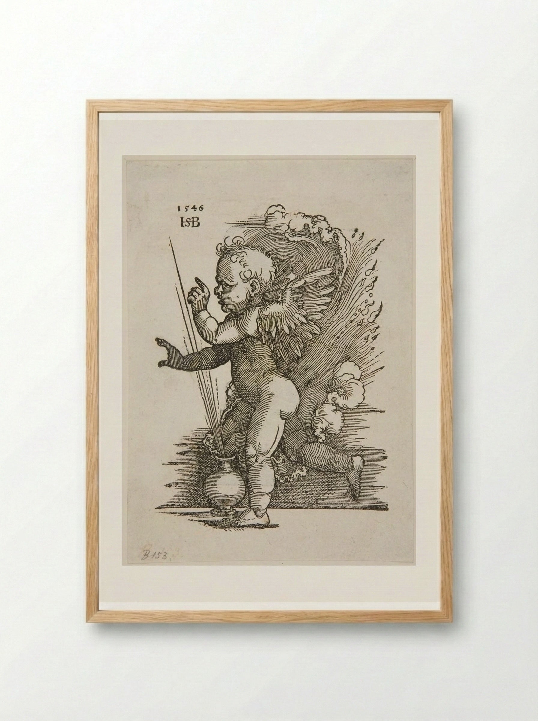 Cupid Running to Left - Sebald Beham - Framed Print Wood