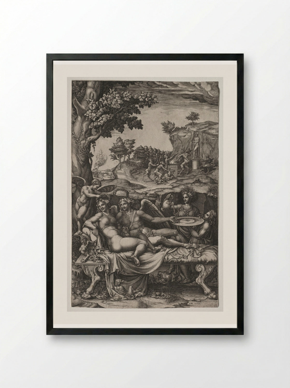 Cupid and Psyche - Giorgio Ghisi - Framed Print Black