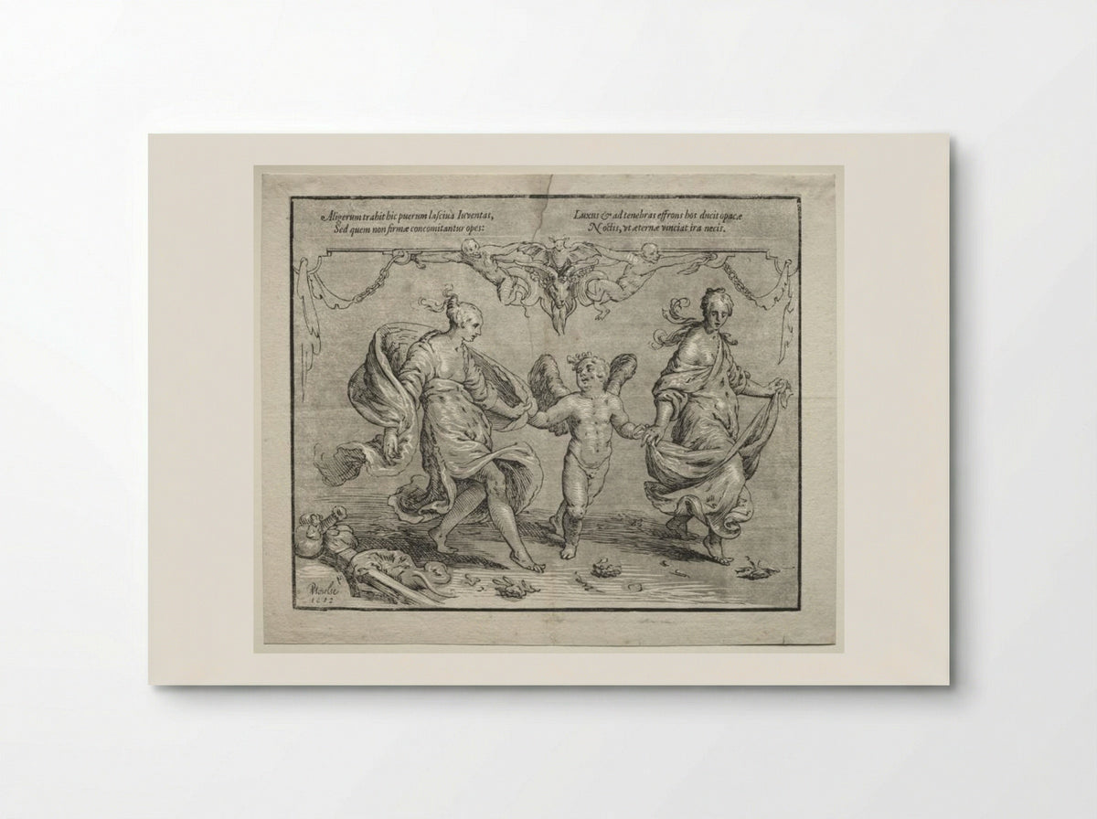 Cupid dancing with two allegorical women - Paulus Moreelse - Poster